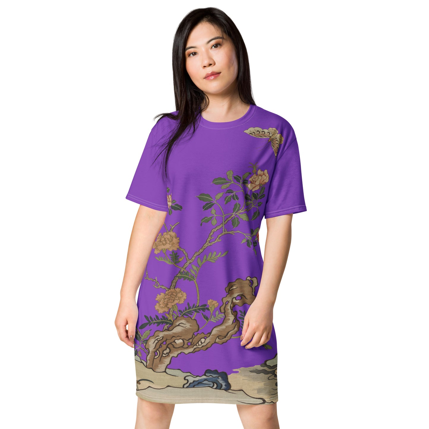 刻丝花卉|蝴蝶月季|T恤连衣裙|紫色