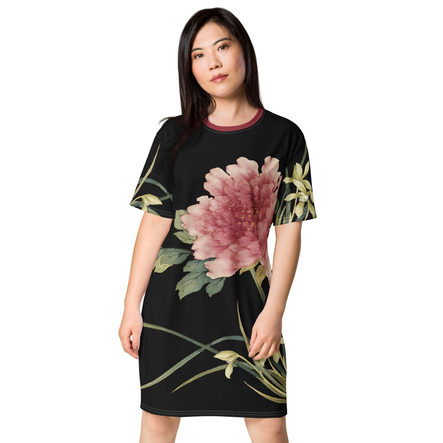 The Spirit of Flowers in Twelve Months|Orchid and Tree Peony in Bloom|T-shirt dress|Black
