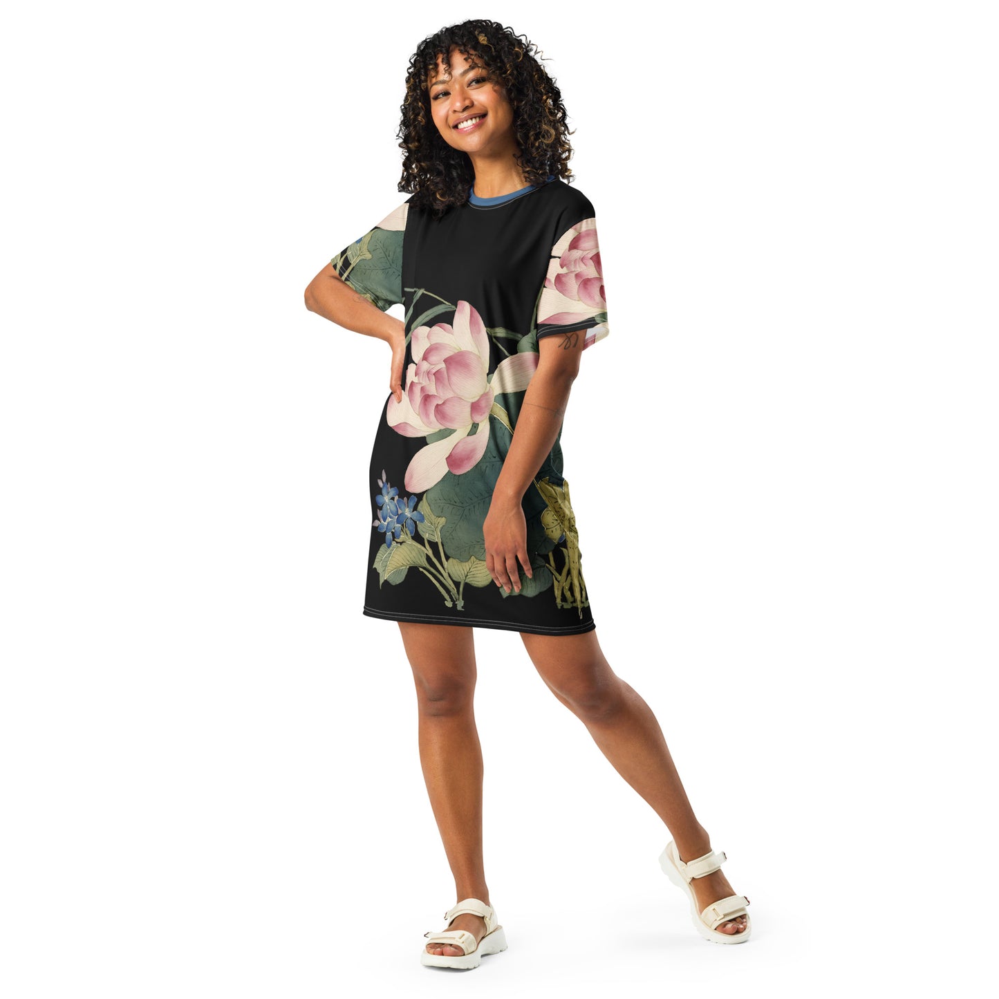 The Spirit of Flowers in Twelve Months|Lotus in Bloom|T-shirt dress|Black