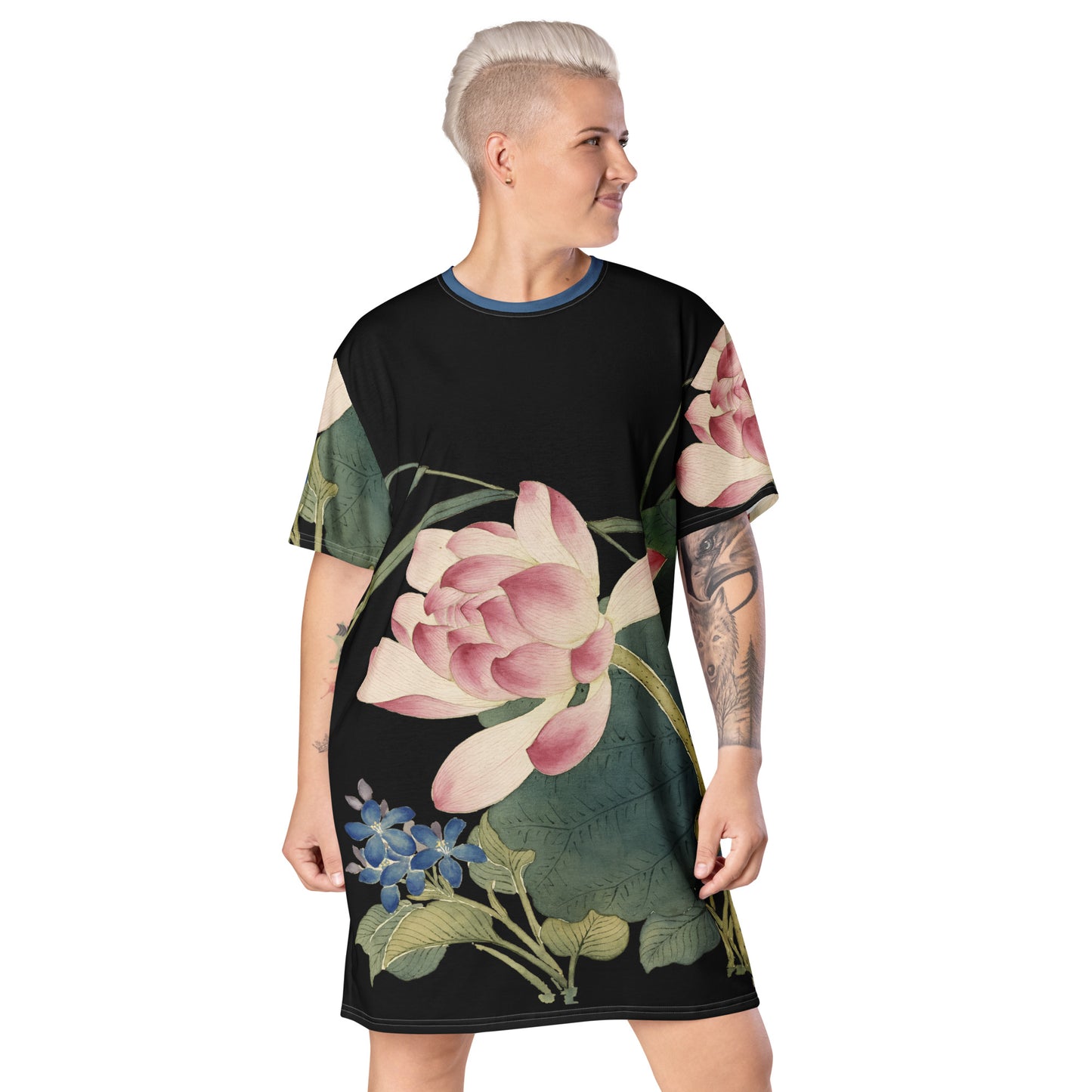 The Spirit of Flowers in Twelve Months|Lotus in Bloom|T-shirt dress|Black