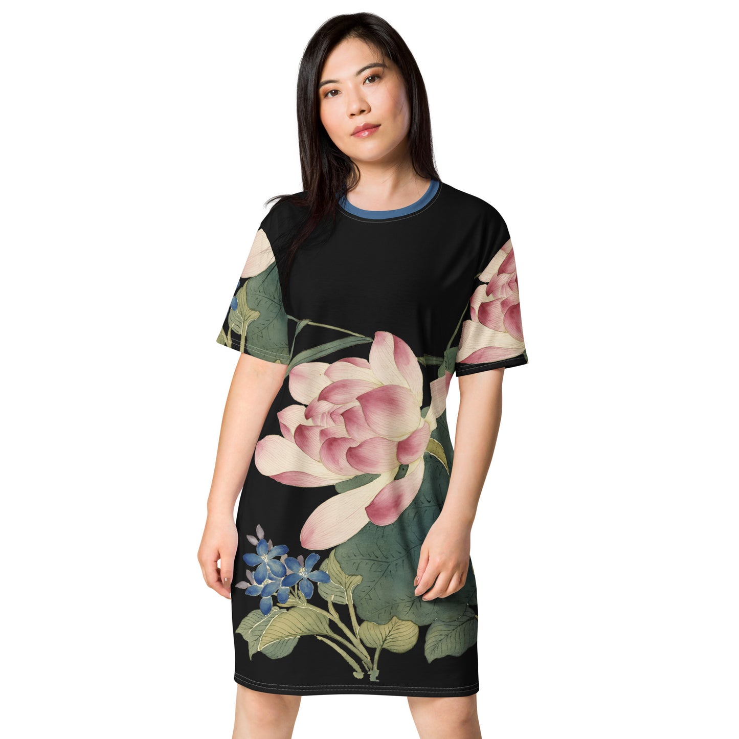 The Spirit of Flowers in Twelve Months|Lotus in Bloom|T-shirt dress|Black