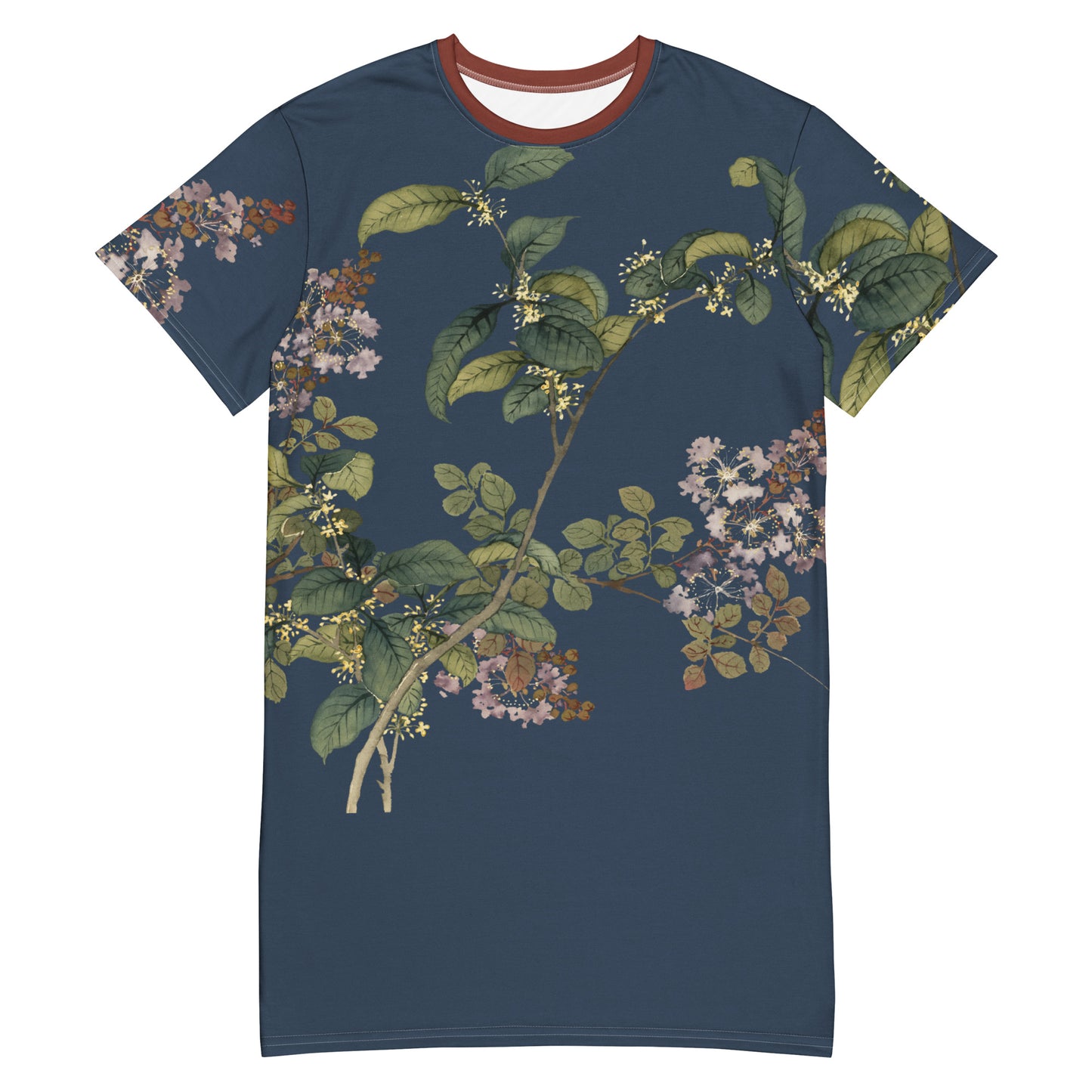 The Spirit of Flowers in Twelve Months|Osmanthus and Crape Myrtle in Bloom|T-shirt dress|Dark blue