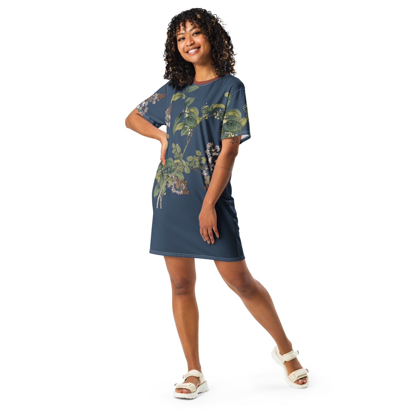 The Spirit of Flowers in Twelve Months|Osmanthus and Crape Myrtle in Bloom|T-shirt dress|Dark blue