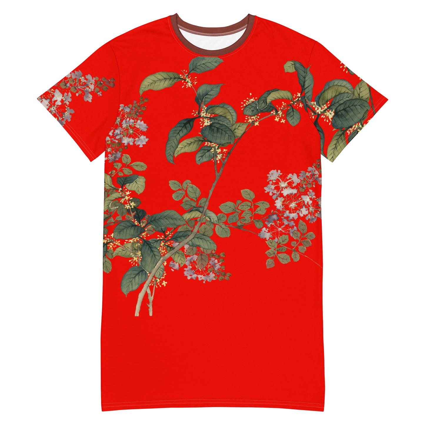 The Spirit of Flowers in Twelve Months|Osmanthus and Crape Myrtle in Bloom|T-shirt dress|Garnet red