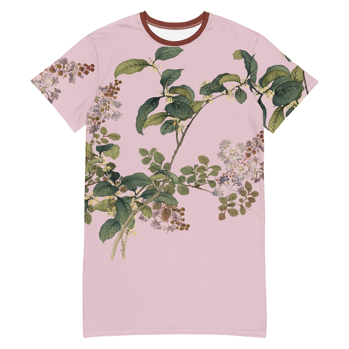 The Spirit of Flowers in Twelve Months|Osmanthus and Crape Myrtle in Bloom|T-shirt dress|Pale pinkish gray