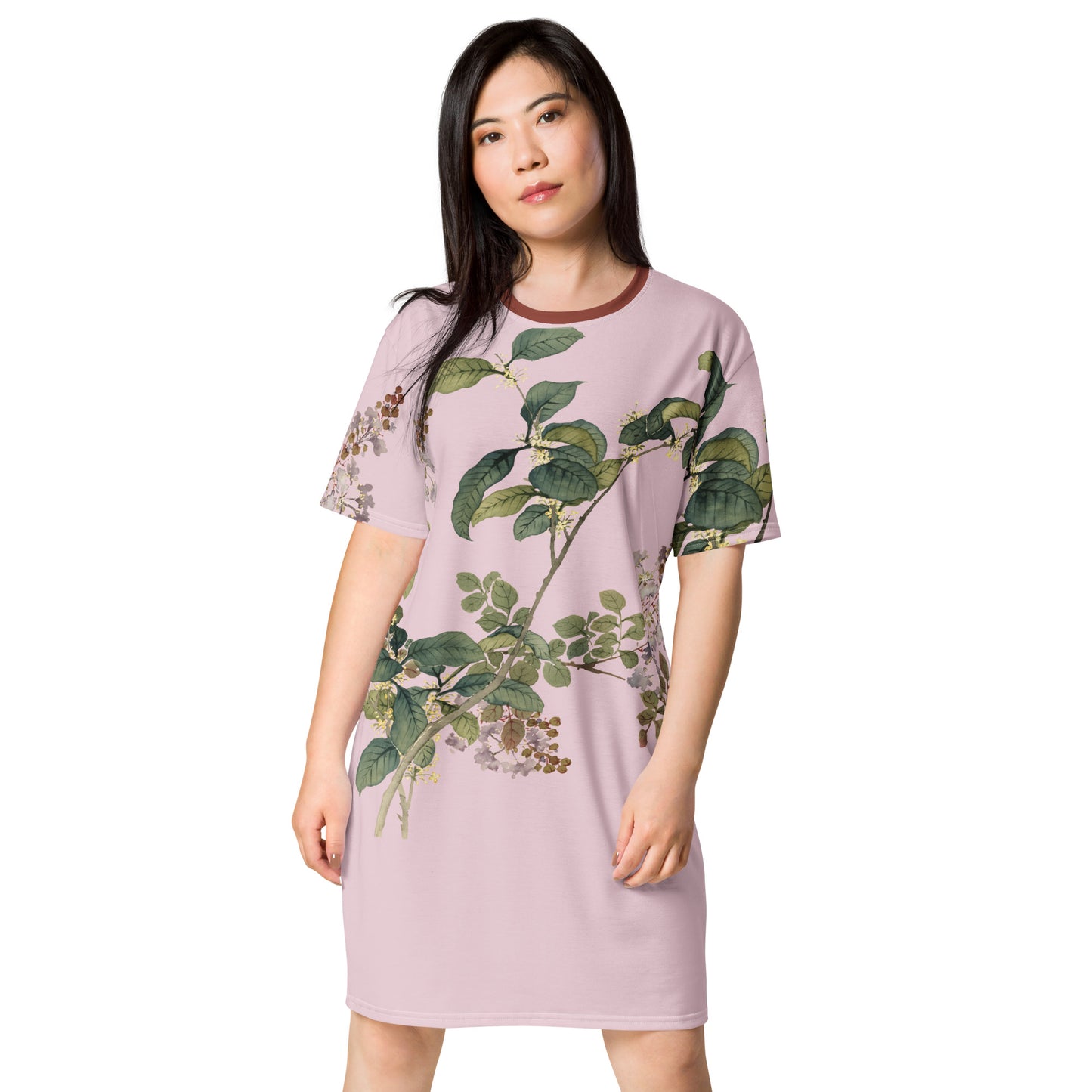 The Spirit of Flowers in Twelve Months|Osmanthus and Crape Myrtle in Bloom|T-shirt dress|Pale pinkish gray