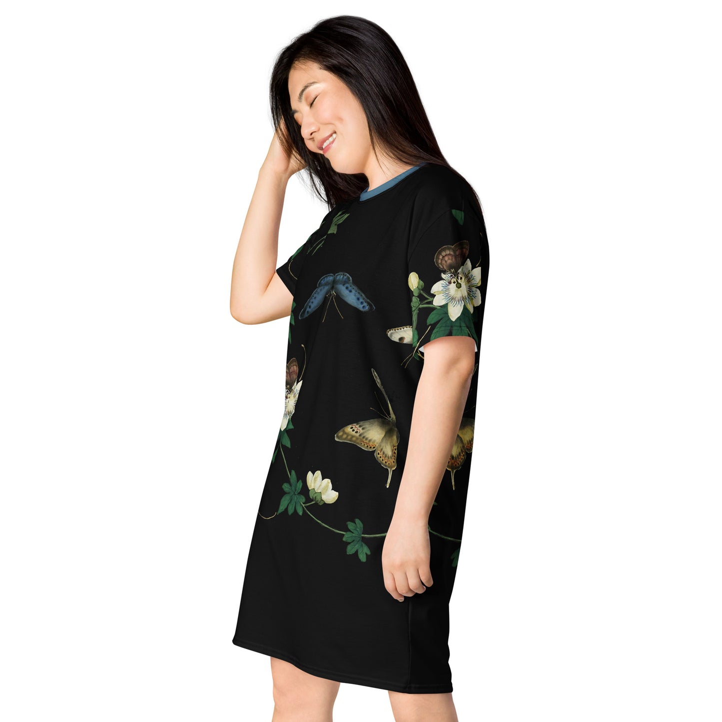 Cats And Butterflies Of Longevity|Butterflies amidst the Edible Fruited Passion Flowers|T-shirt dress