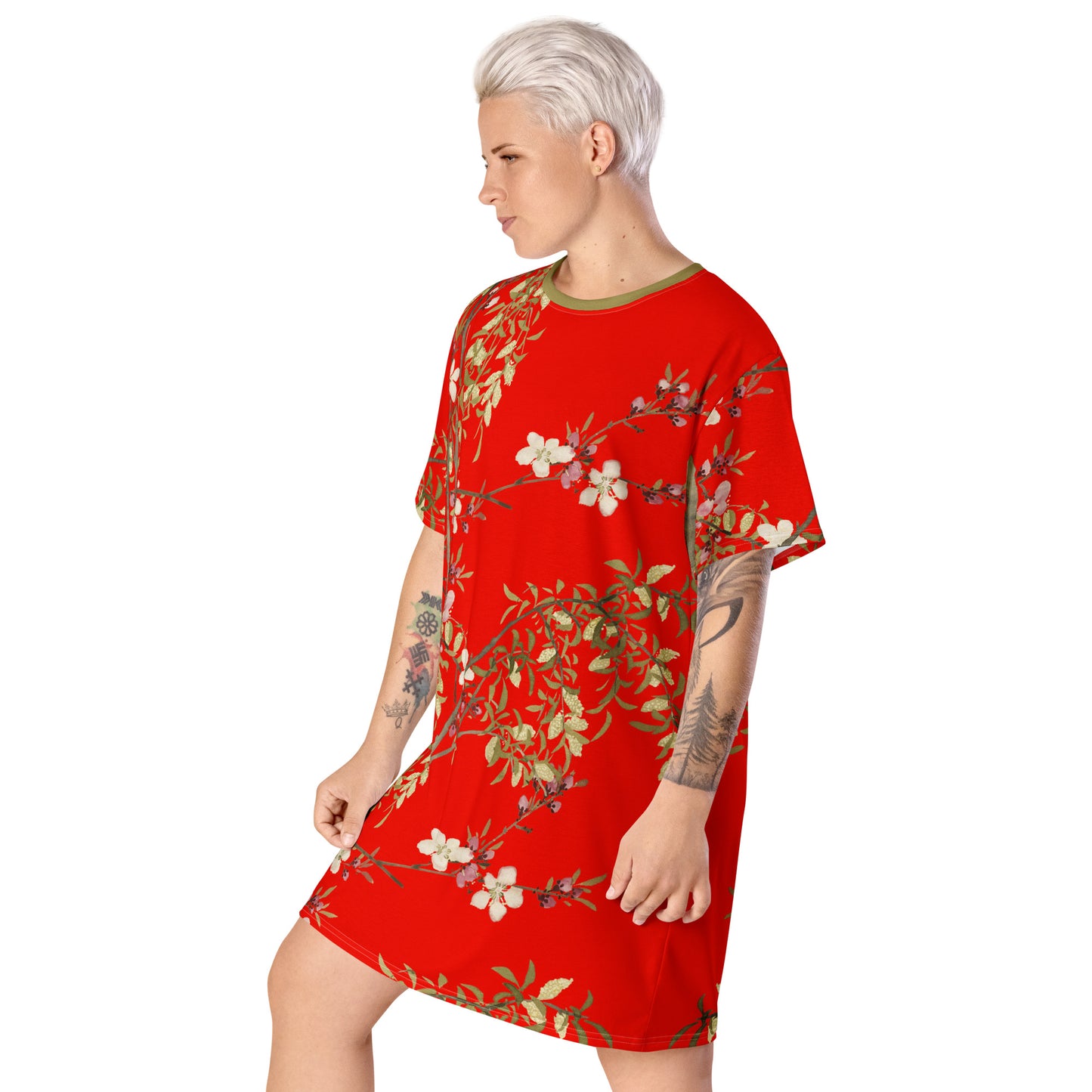 The Spirit of Flowers in Twelve Months|Willow and Peach Blossom|T-shirt dress|Garnet red