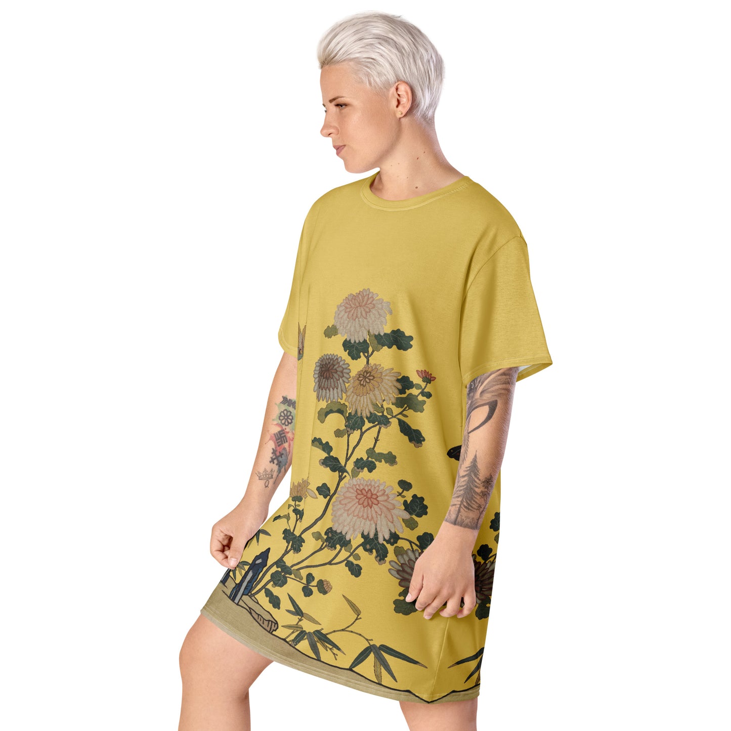 Kesi Flower Album|Chrysanthemums and Butterflies|T-shirt dress|Gold