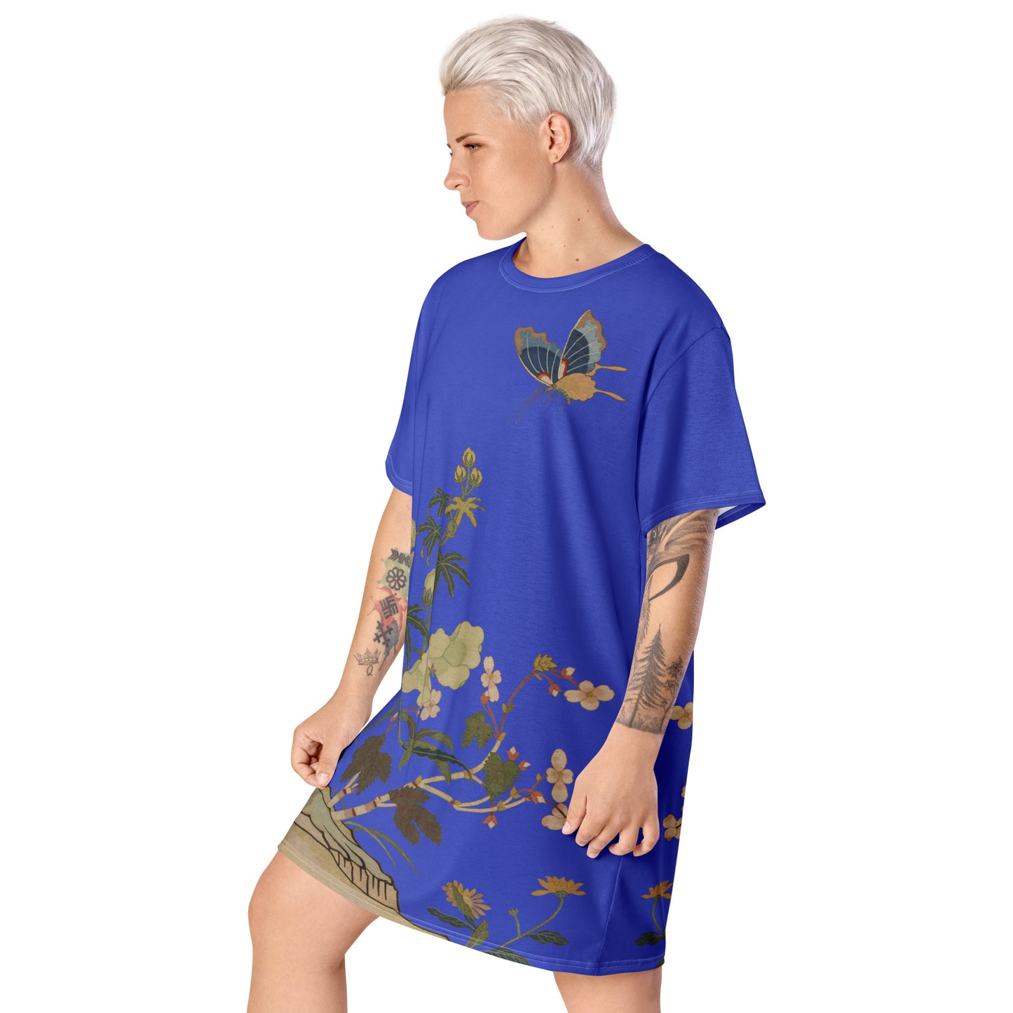 Kesi Flower Album|Hibiscus and Begonia Blossoms|T-shirt dress|Royal blue