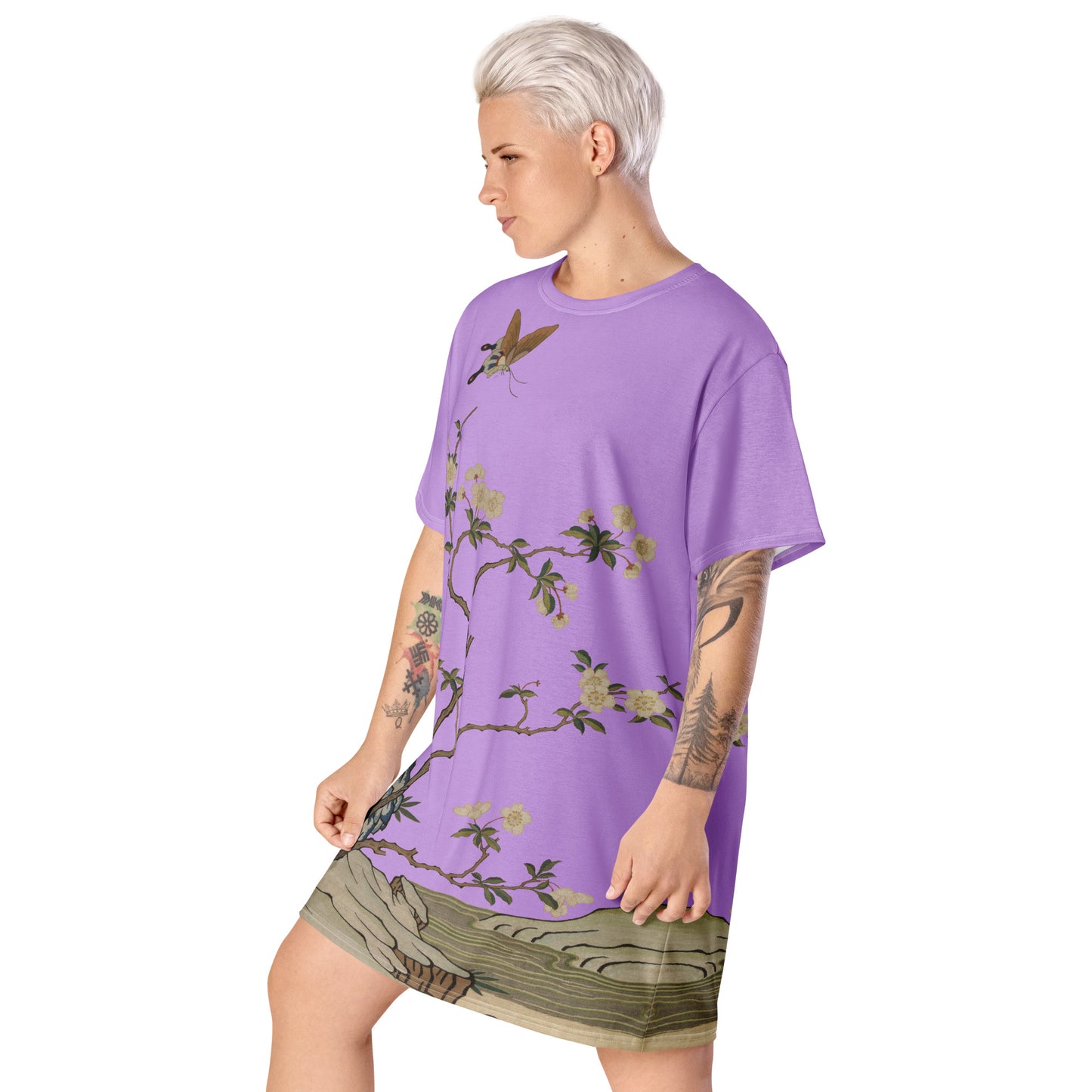 Kesi Flower Album|Plum Blossoms and Butterfly|T-shirt dress|Lilac