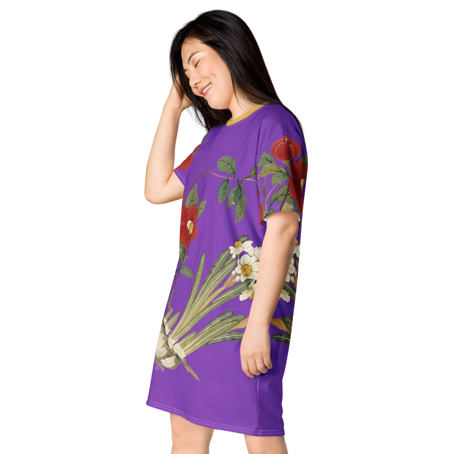 The Spirit of Flowers in Twelve Months|Narcissus and Camelia in Bloom|T-shirt dress|Purple