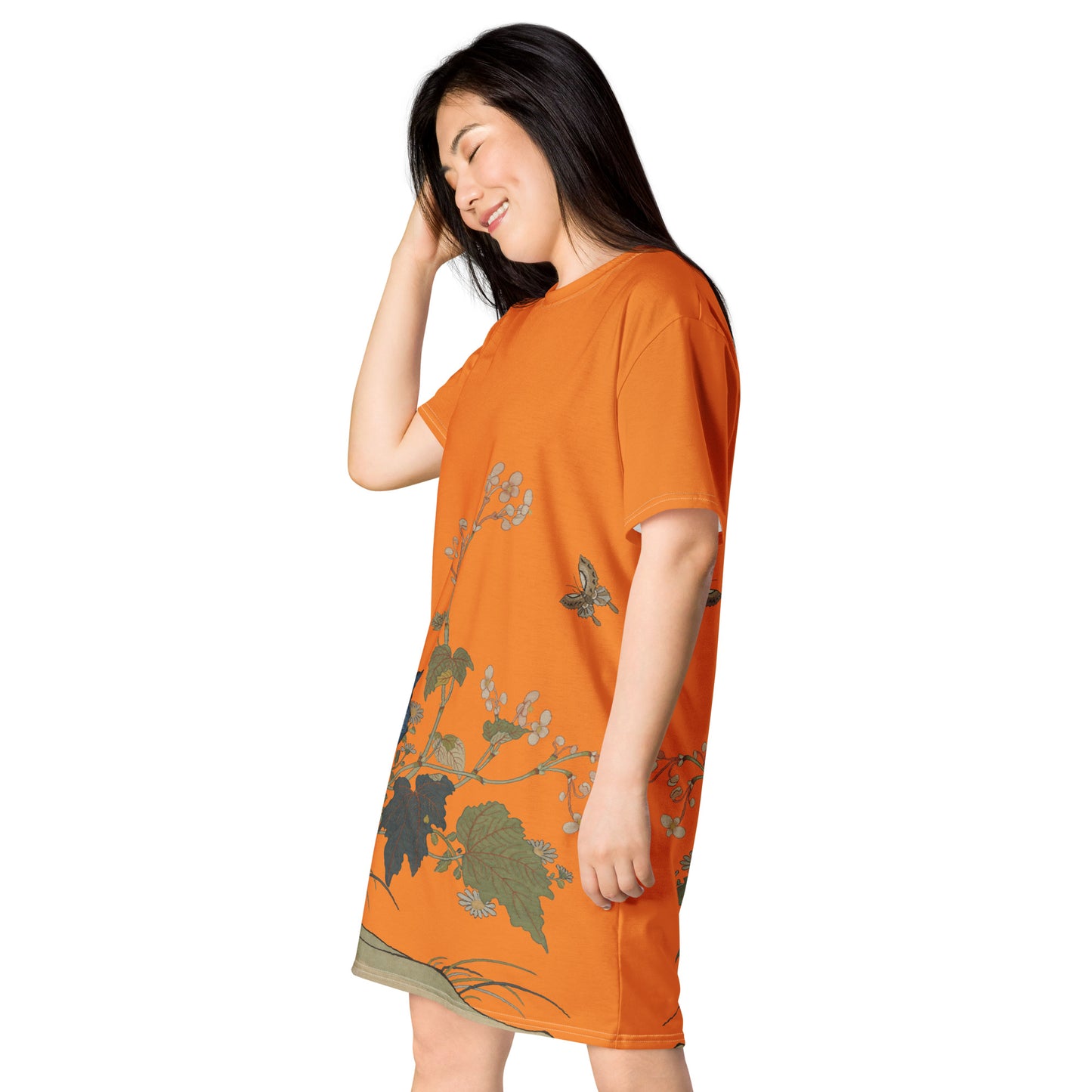 タペストリーの花|Begonia Blossoms|Tシャツドレス|オレンジ