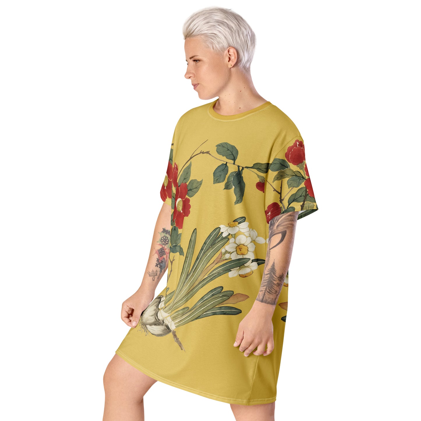 The Spirit of Flowers in Twelve Months|Narcissus and Camelia in Bloom|T-shirt dress|Gold