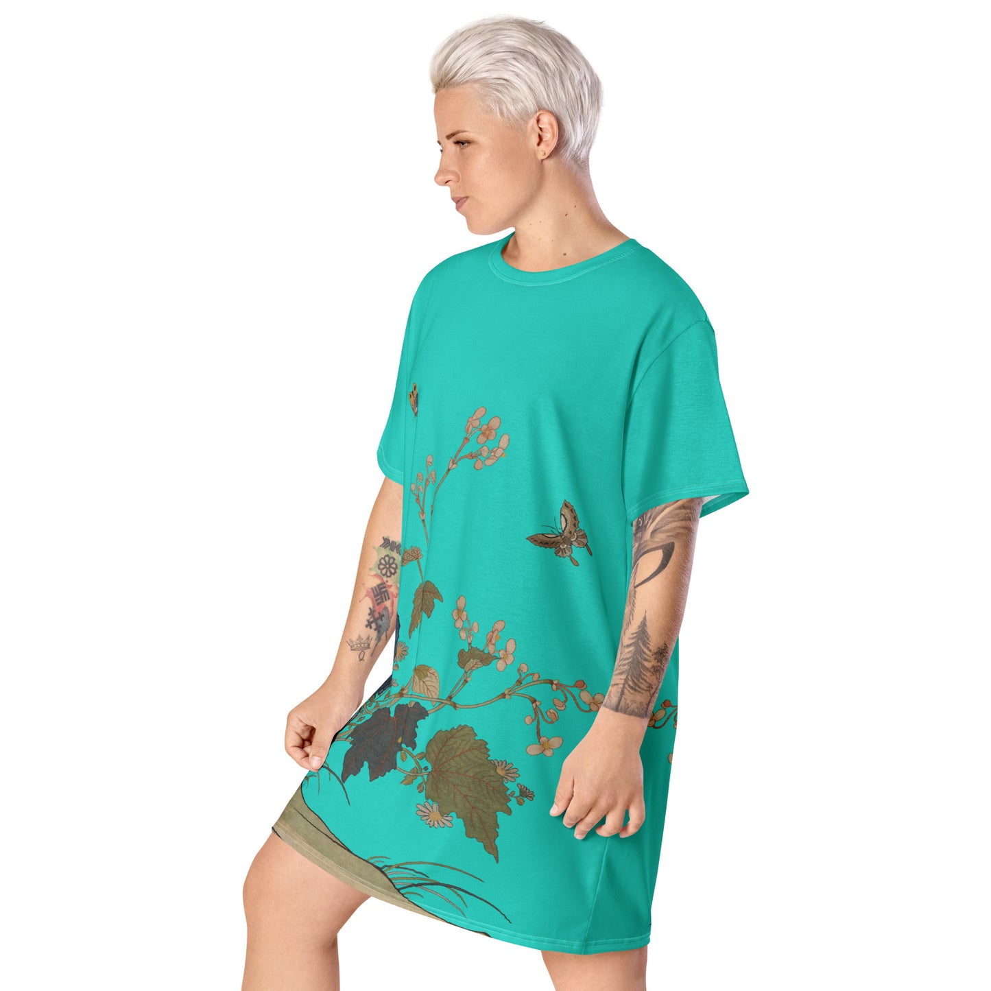 タペストリーの花|Begonia Blossoms|Tシャツドレス|ターコイズ