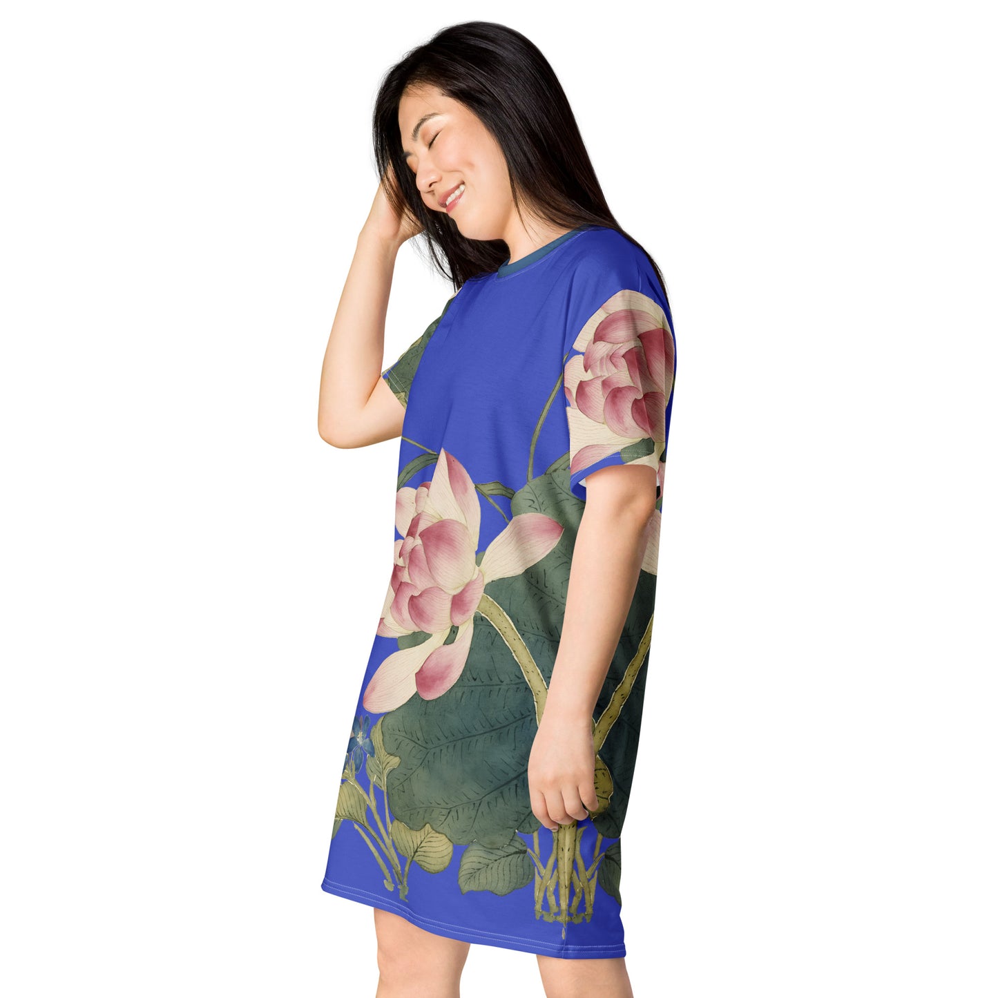 The Spirit of Flowers in Twelve Months|Lotus in Bloom|T-shirt dress|Royal blue