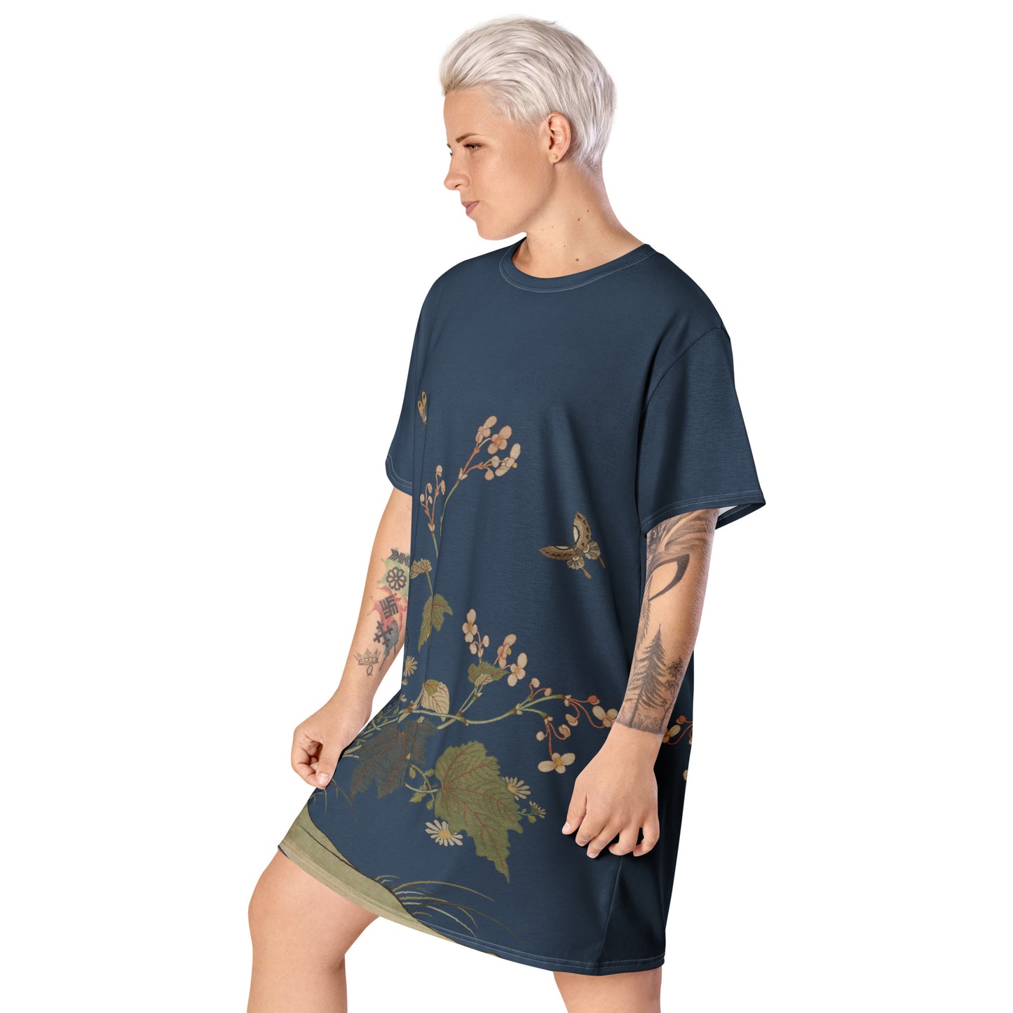 刻丝花卉|海棠|T恤连衣裙|黛蓝