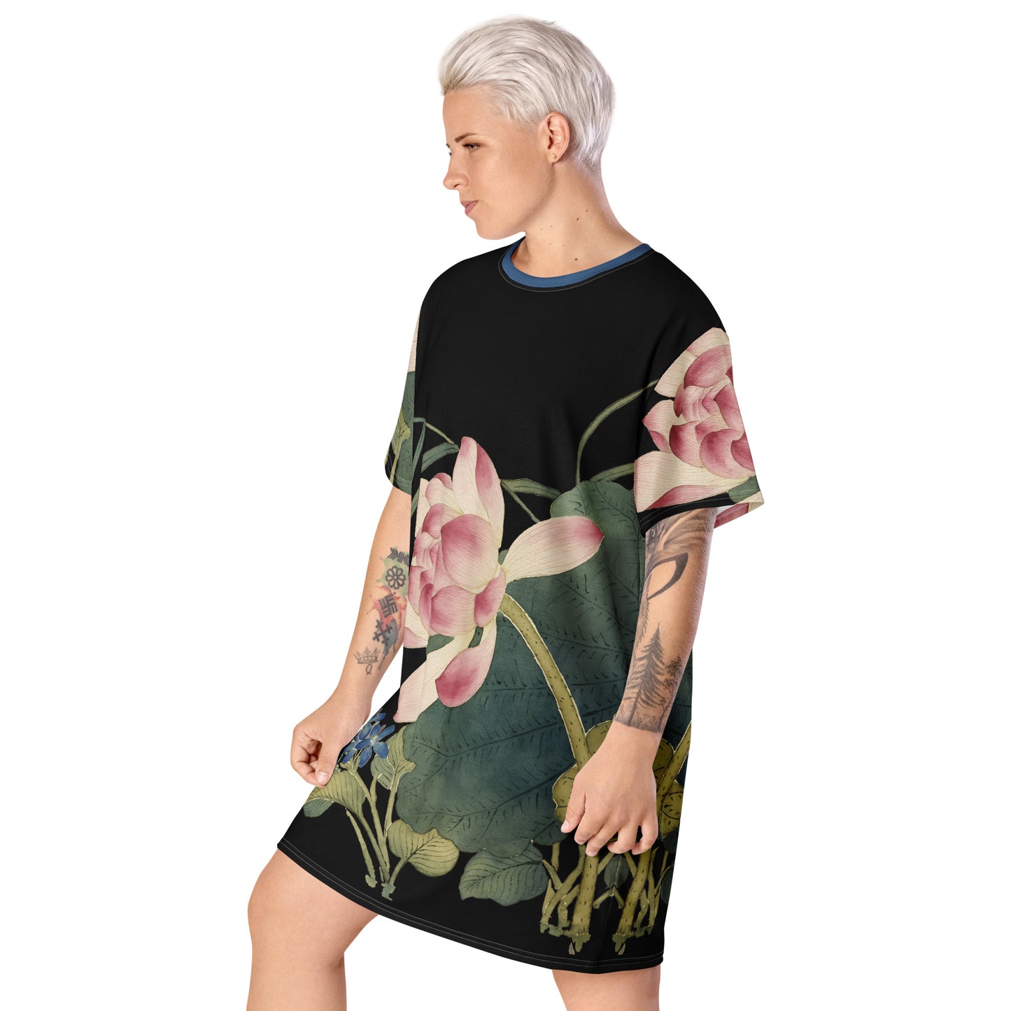 The Spirit of Flowers in Twelve Months|Lotus in Bloom|T-shirt dress|Black