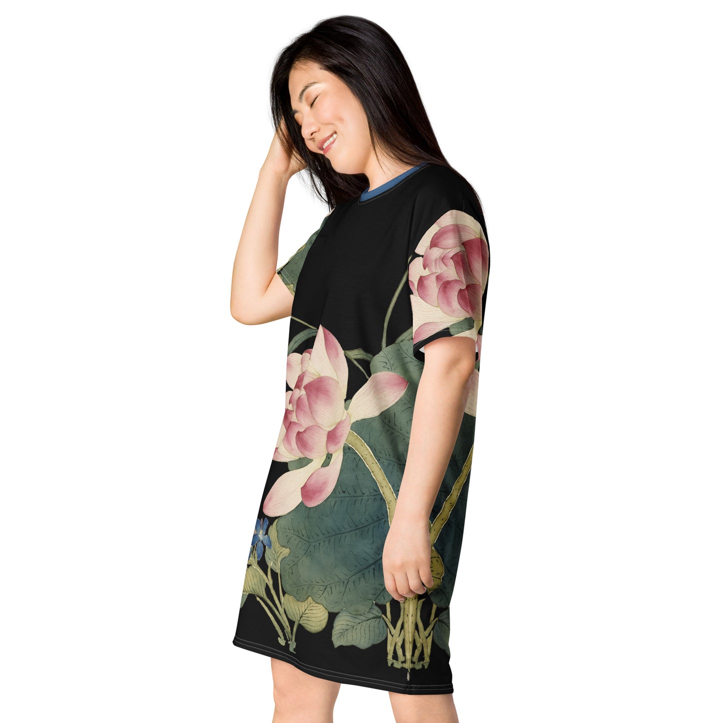 The Spirit of Flowers in Twelve Months|Lotus in Bloom|T-shirt dress|Black