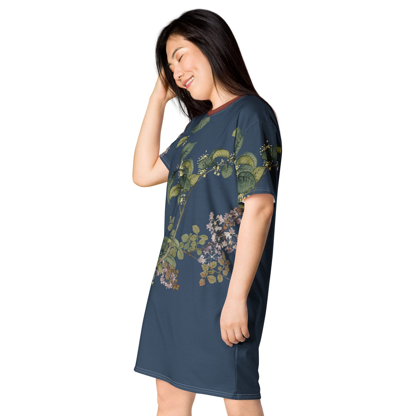 The Spirit of Flowers in Twelve Months|Osmanthus and Crape Myrtle in Bloom|T-shirt dress|Dark blue