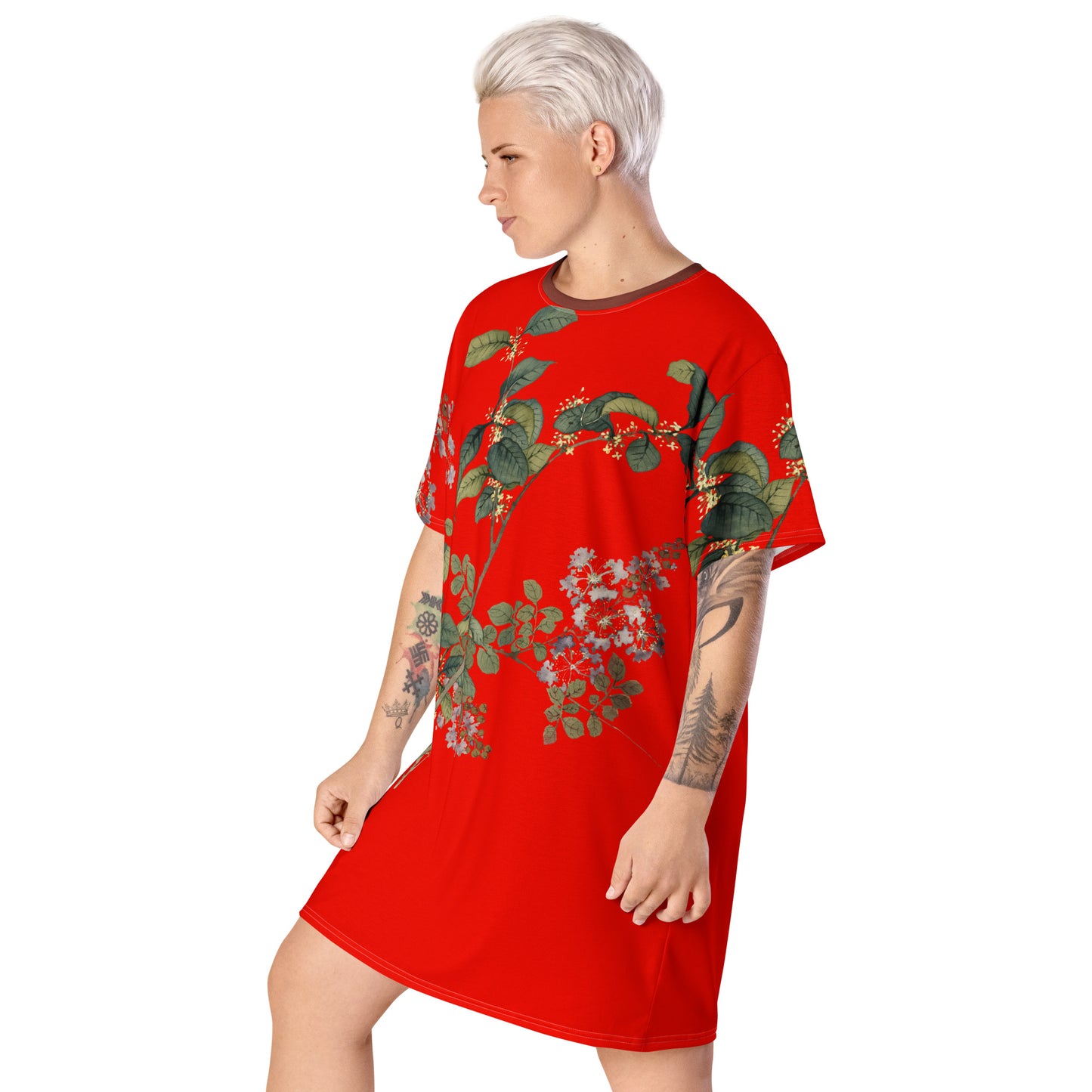 The Spirit of Flowers in Twelve Months|Osmanthus and Crape Myrtle in Bloom|T-shirt dress|Garnet red
