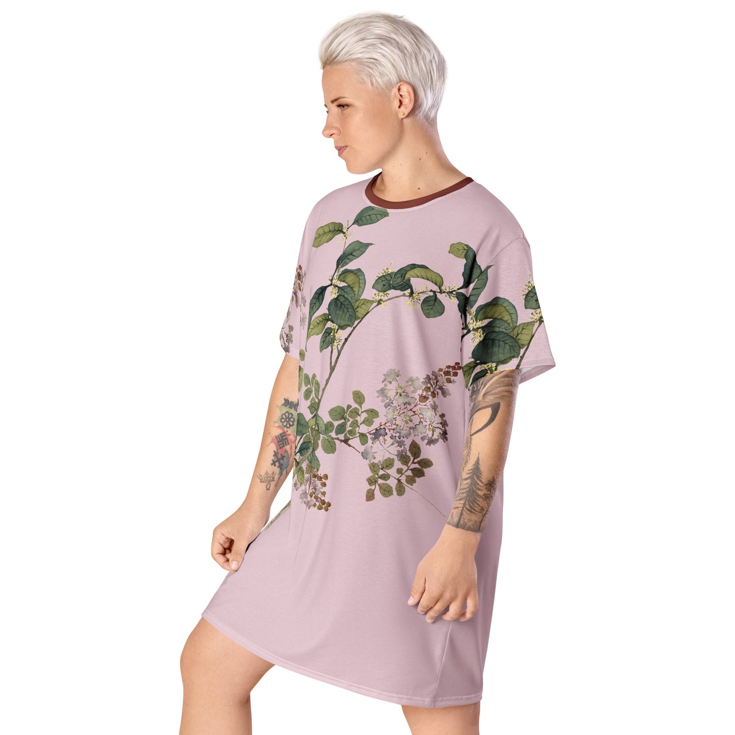 The Spirit of Flowers in Twelve Months|Osmanthus and Crape Myrtle in Bloom|T-shirt dress|Pale pinkish gray
