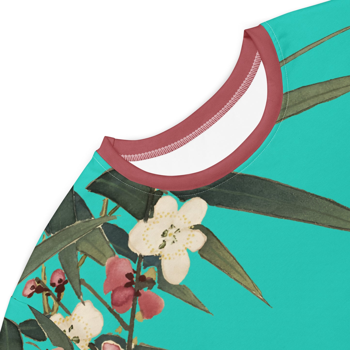The Spirit of Flowers in Twelve Months|Crimson Plum Blossom and Lush Green Bamboo|T-shirt dress|Turquoise
