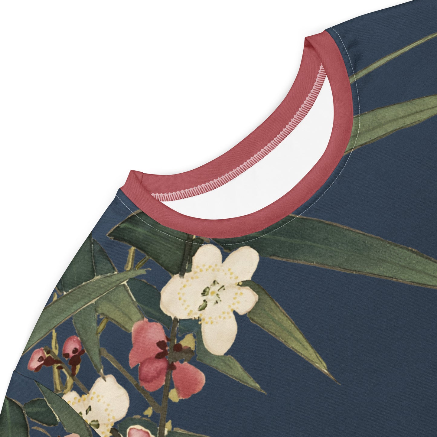 The Spirit of Flowers in Twelve Months|Crimson Plum Blossom and Lush Green Bamboo|T-shirt dress|Dark blue