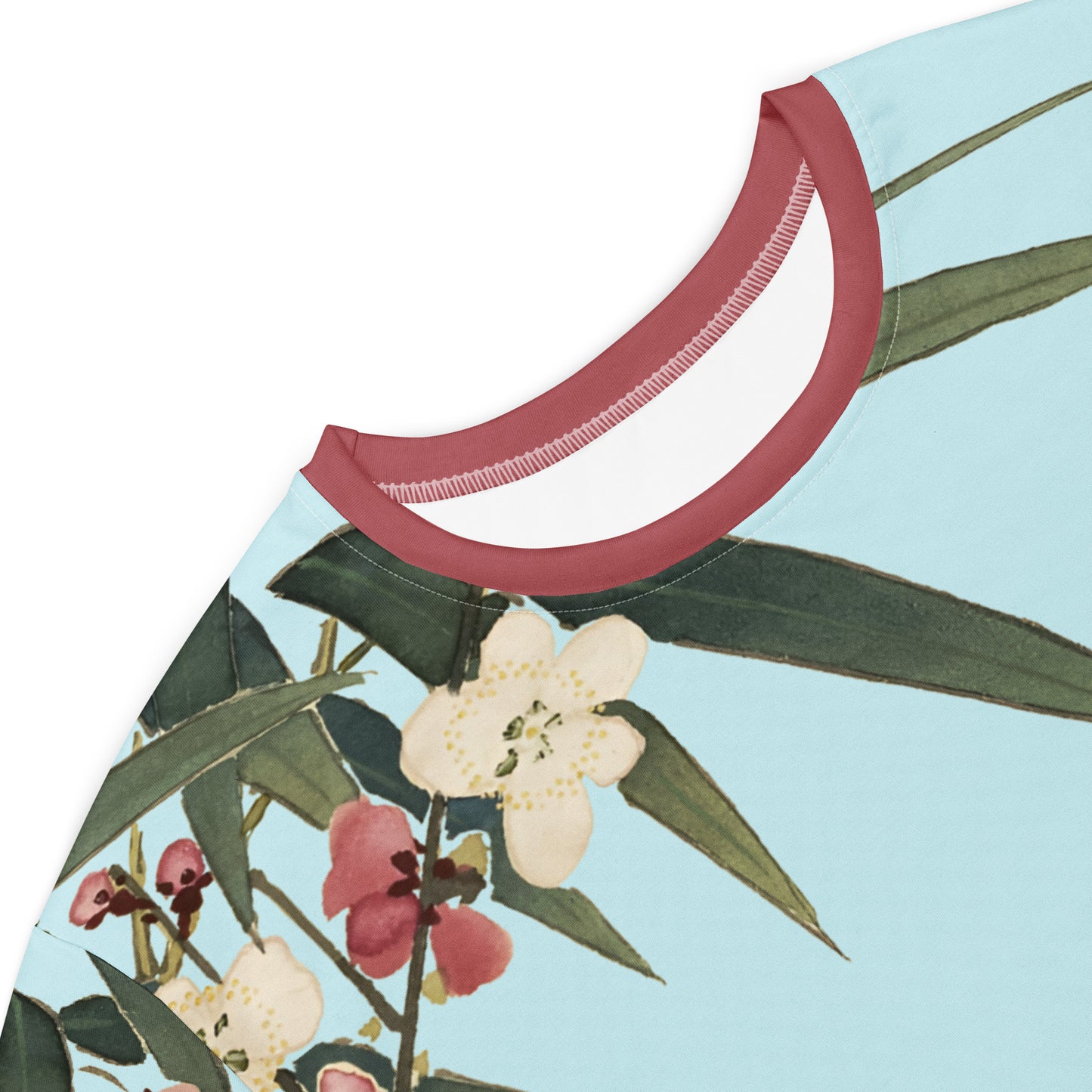The Spirit of Flowers in Twelve Months|Crimson Plum Blossom and Lush Green Bamboo|T-shirt dress|Aqua blue