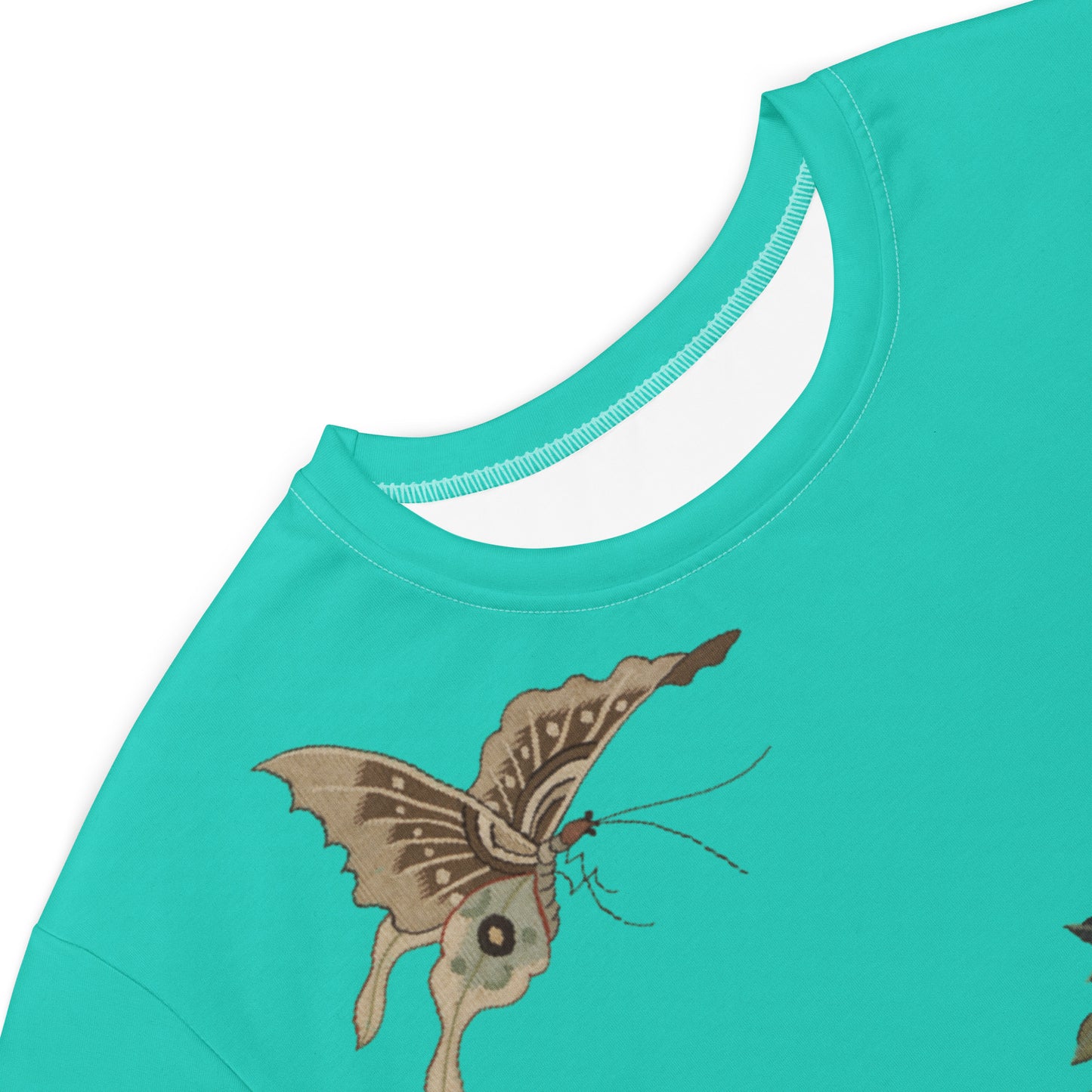 タペストリーの花|White Plum Blossoms and Butterfly|T-shirt dress|Turquoise