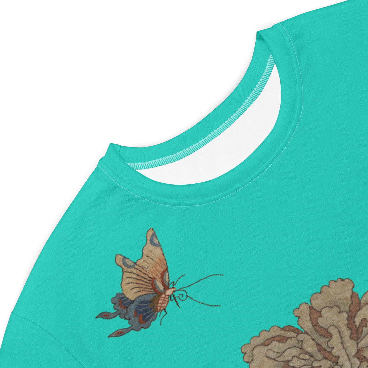 タペストリーの花|Peonies and Butterfly|T-shirt dress|Turquoise