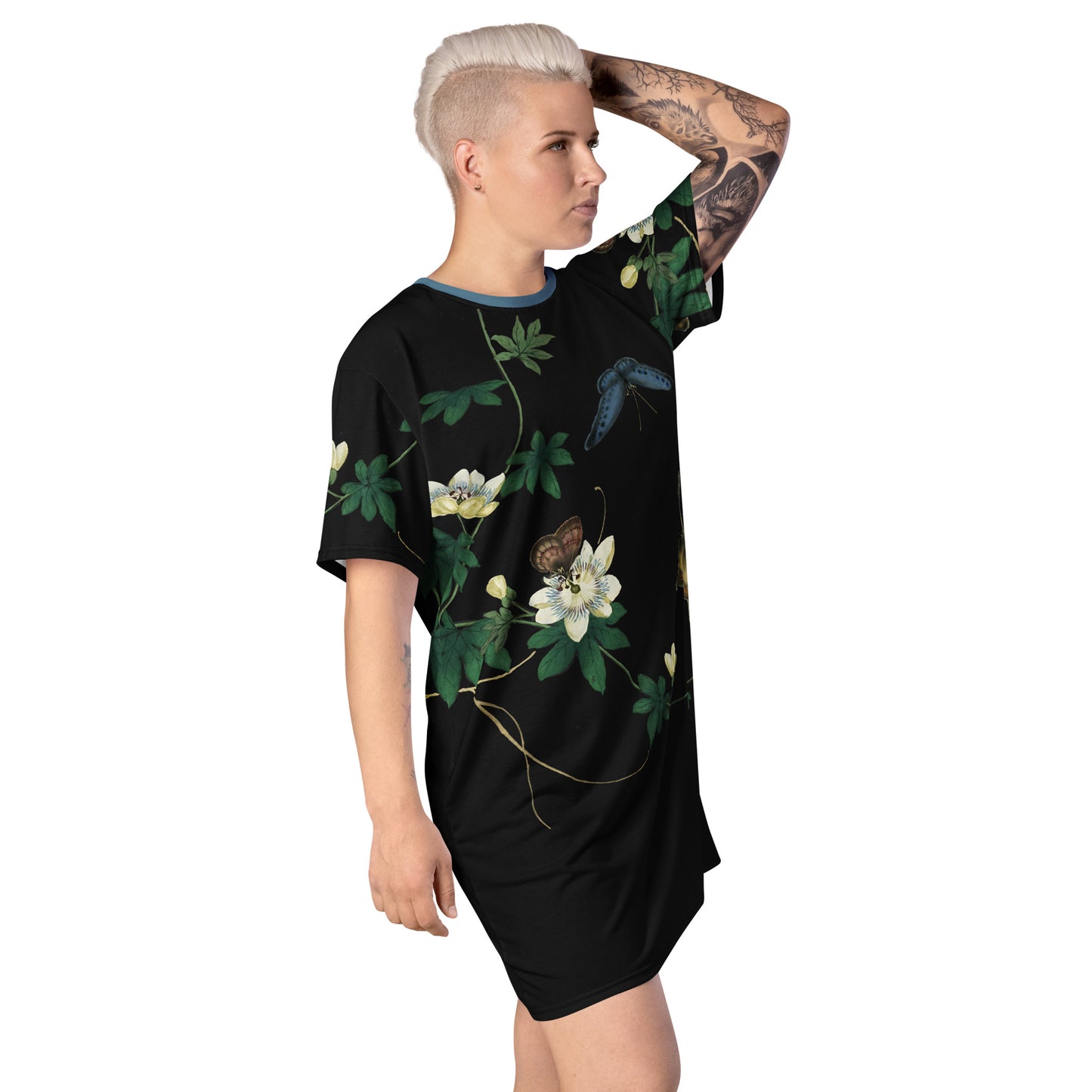 Cats And Butterflies Of Longevity|Butterflies amidst the Edible Fruited Passion Flowers|T-shirt dress