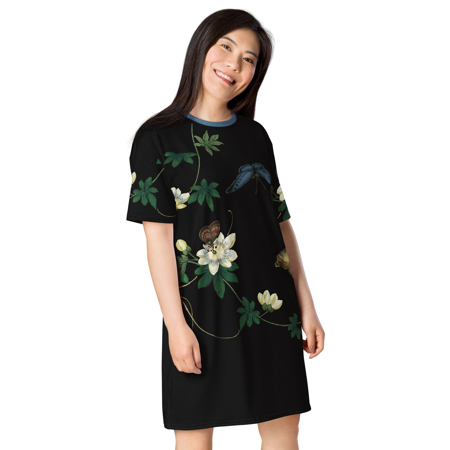 Cats And Butterflies Of Longevity|Butterflies amidst the Edible Fruited Passion Flowers|T-shirt dress