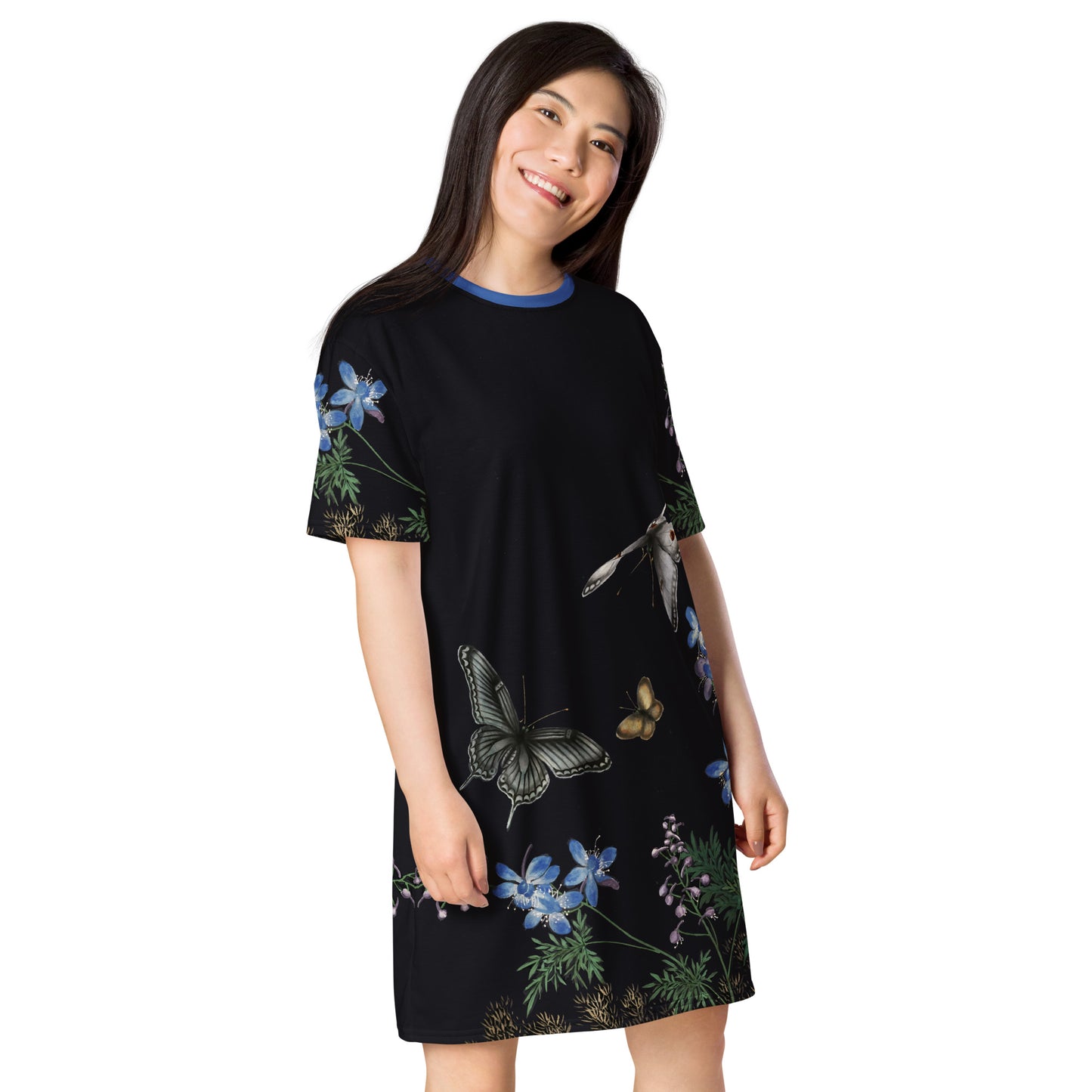 Cats And Butterflies Of Longevity|Flowers and Butterflies|T-shirt dress