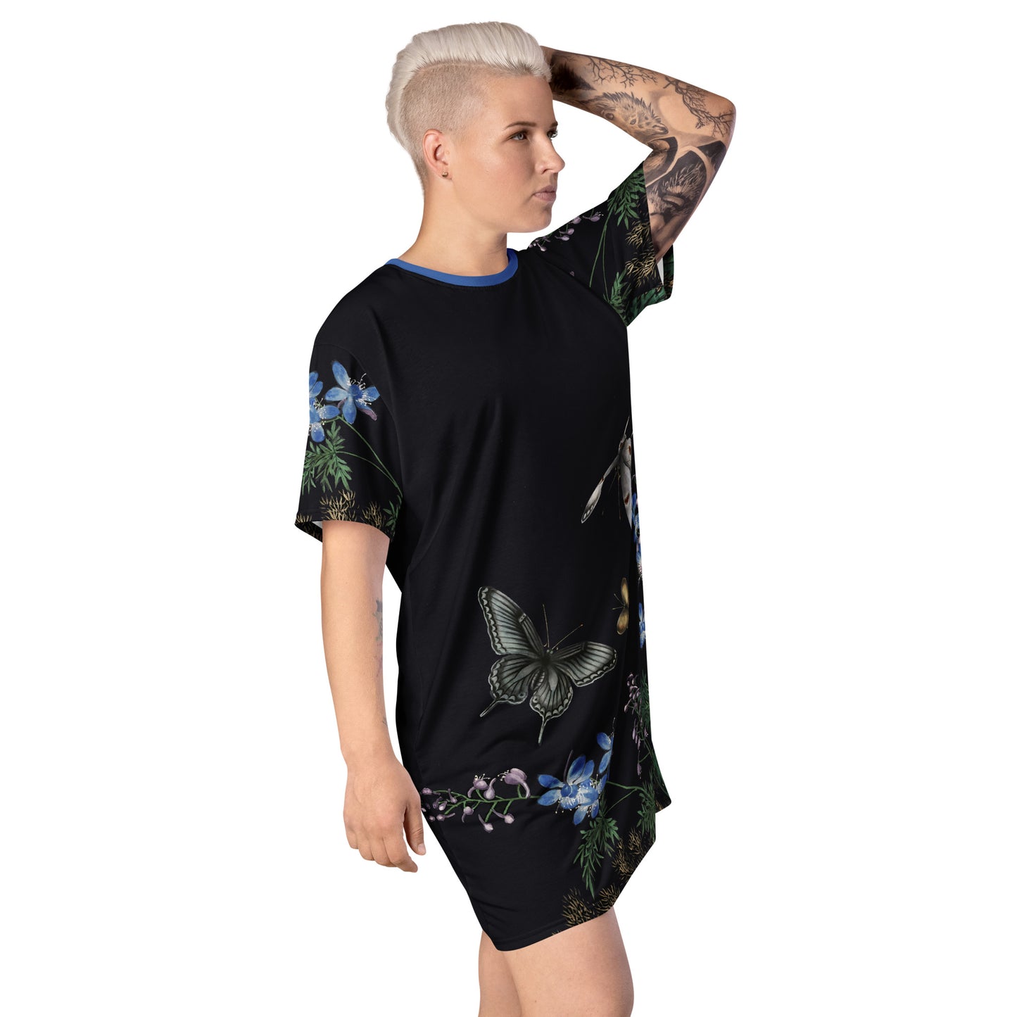 Cats And Butterflies Of Longevity|Flowers and Butterflies|T-shirt dress