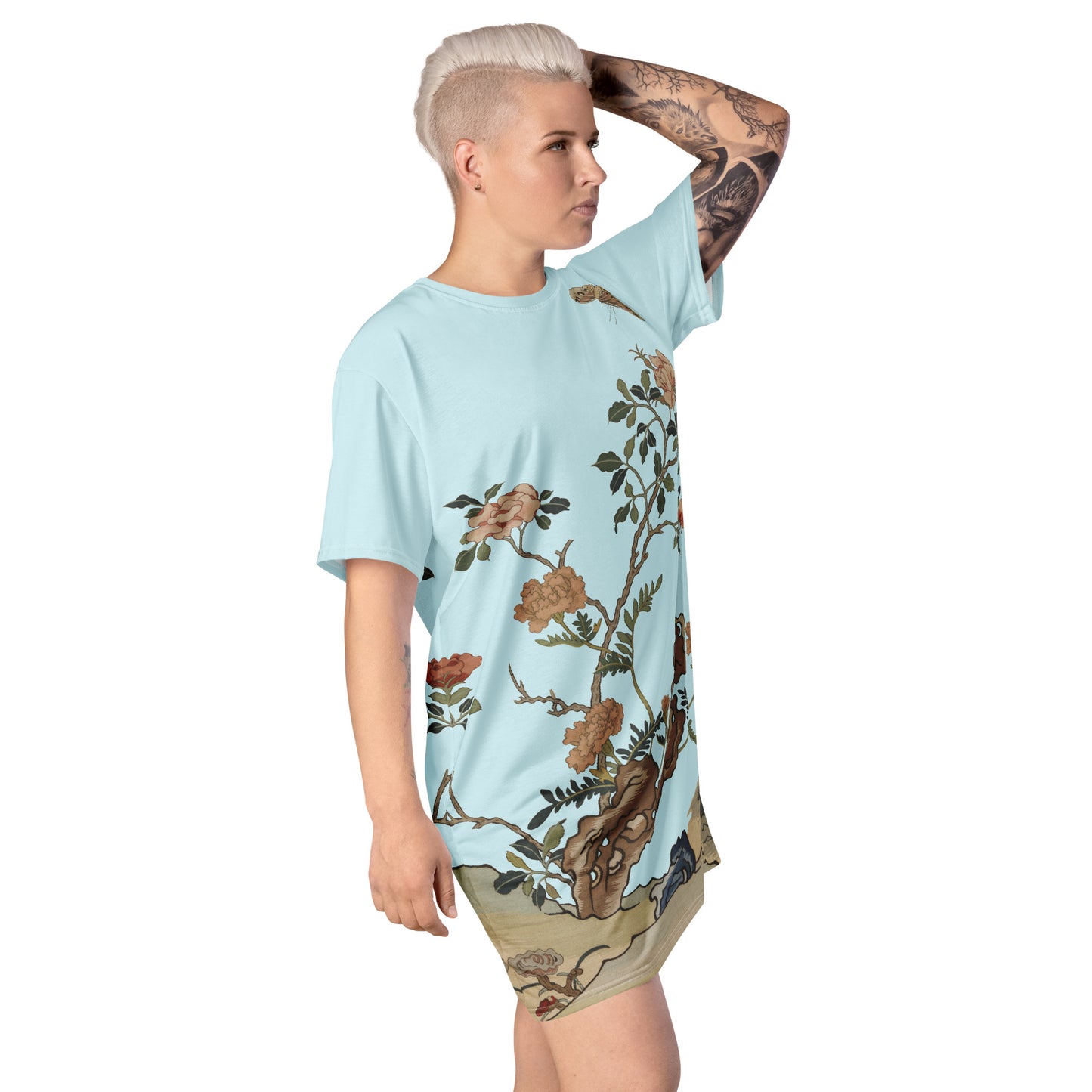 Kesi Flower Album|Camellia and Butterfly|T-shirt dress|Aqua blue