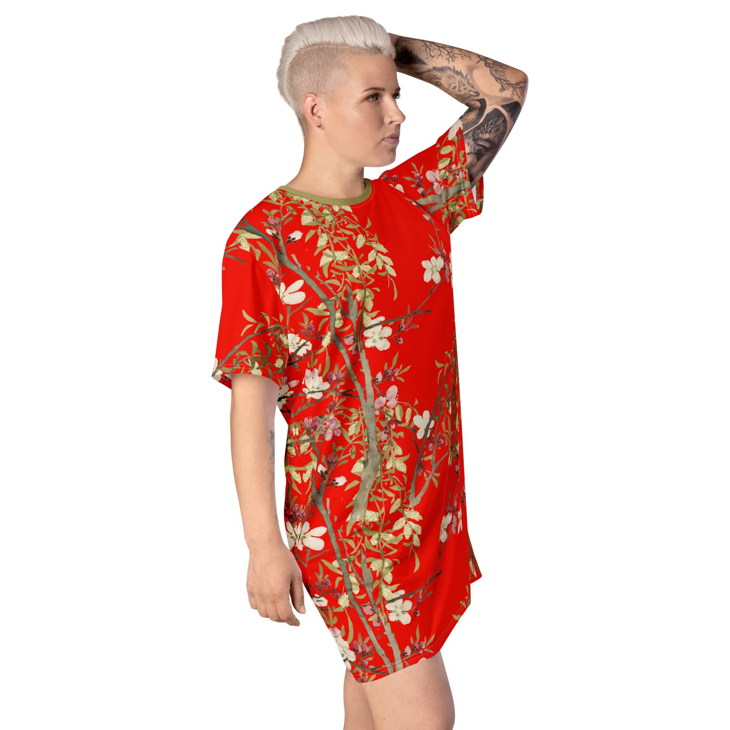 The Spirit of Flowers in Twelve Months|Willow and Peach Blossom|T-shirt dress|Garnet red