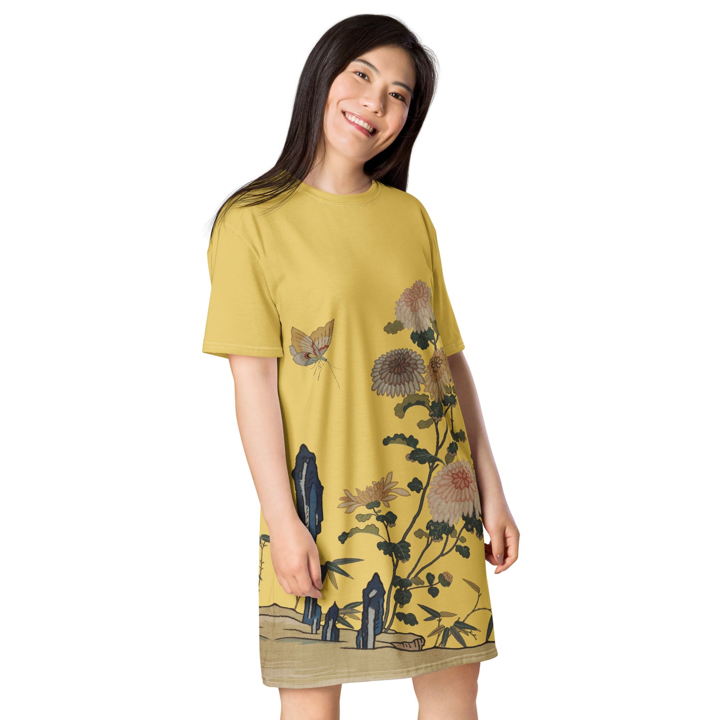 Kesi Flower Album|Chrysanthemums and Butterflies|T-shirt dress|Gold