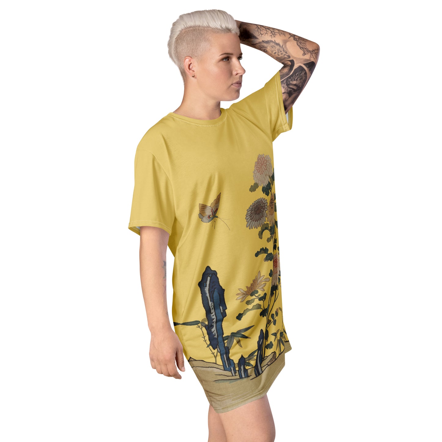 Kesi Flower Album|Chrysanthemums and Butterflies|T-shirt dress|Gold