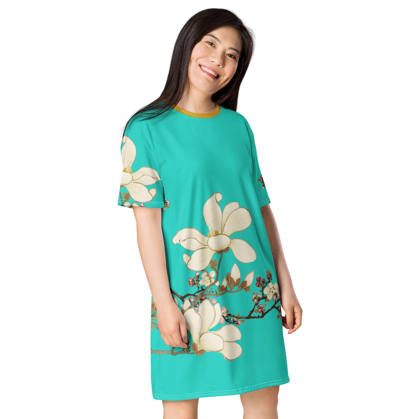 The Spirit of Flowers in Twelve Months|Apricot and Lily Magnolia in Blossom|T-shirt dress|Turquoise