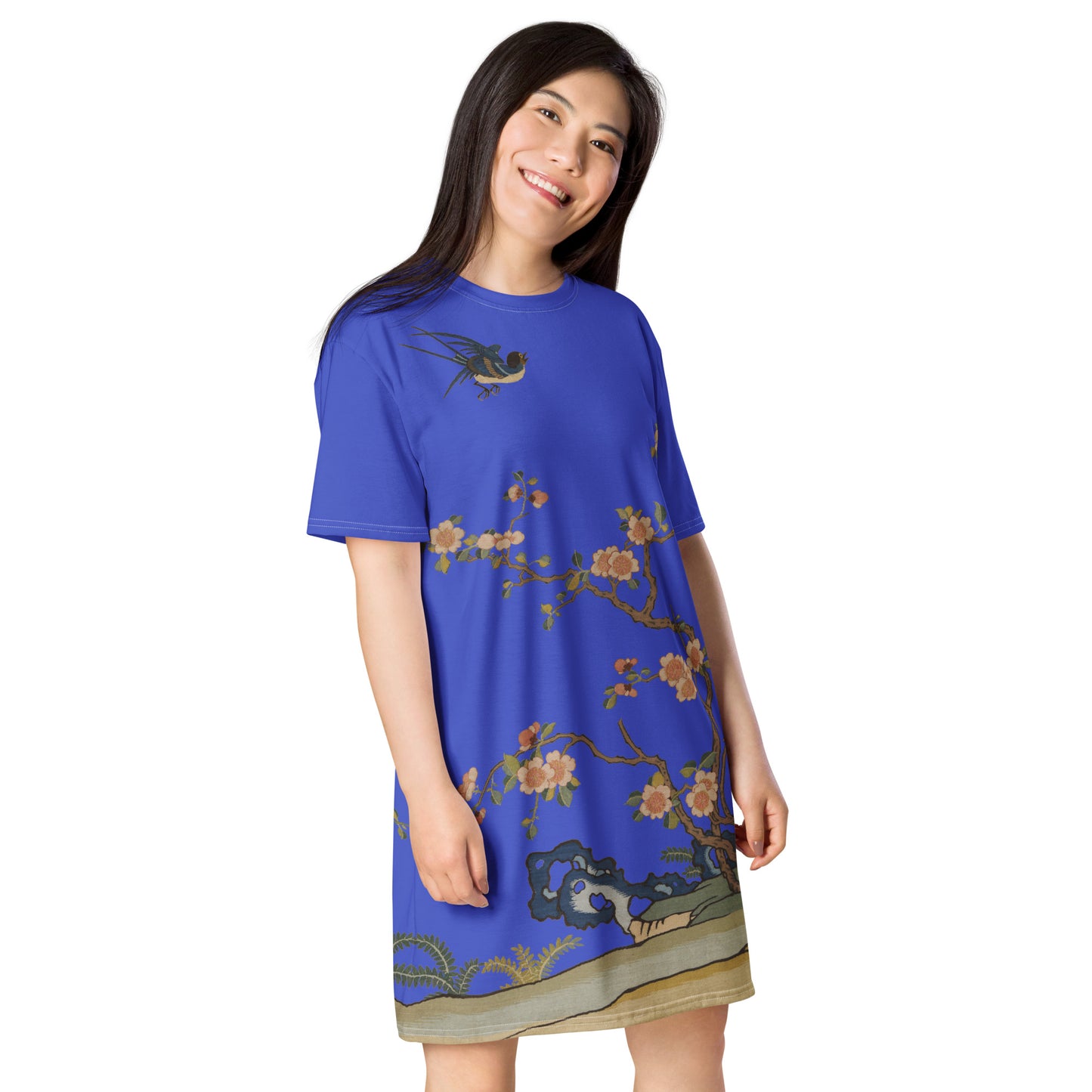 Kesi Flower Album|Swallow in Flight, Harbinger of Spring|T-shirt dress|Royal blue