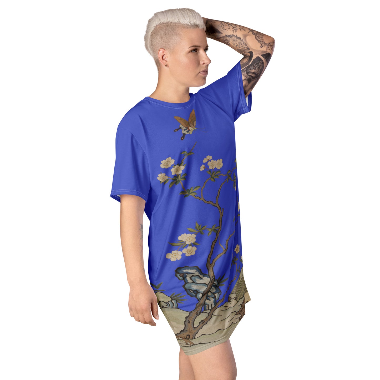 Kesi Flower Album|Plum Blossoms and Butterfly|T-shirt dress|Royal blue