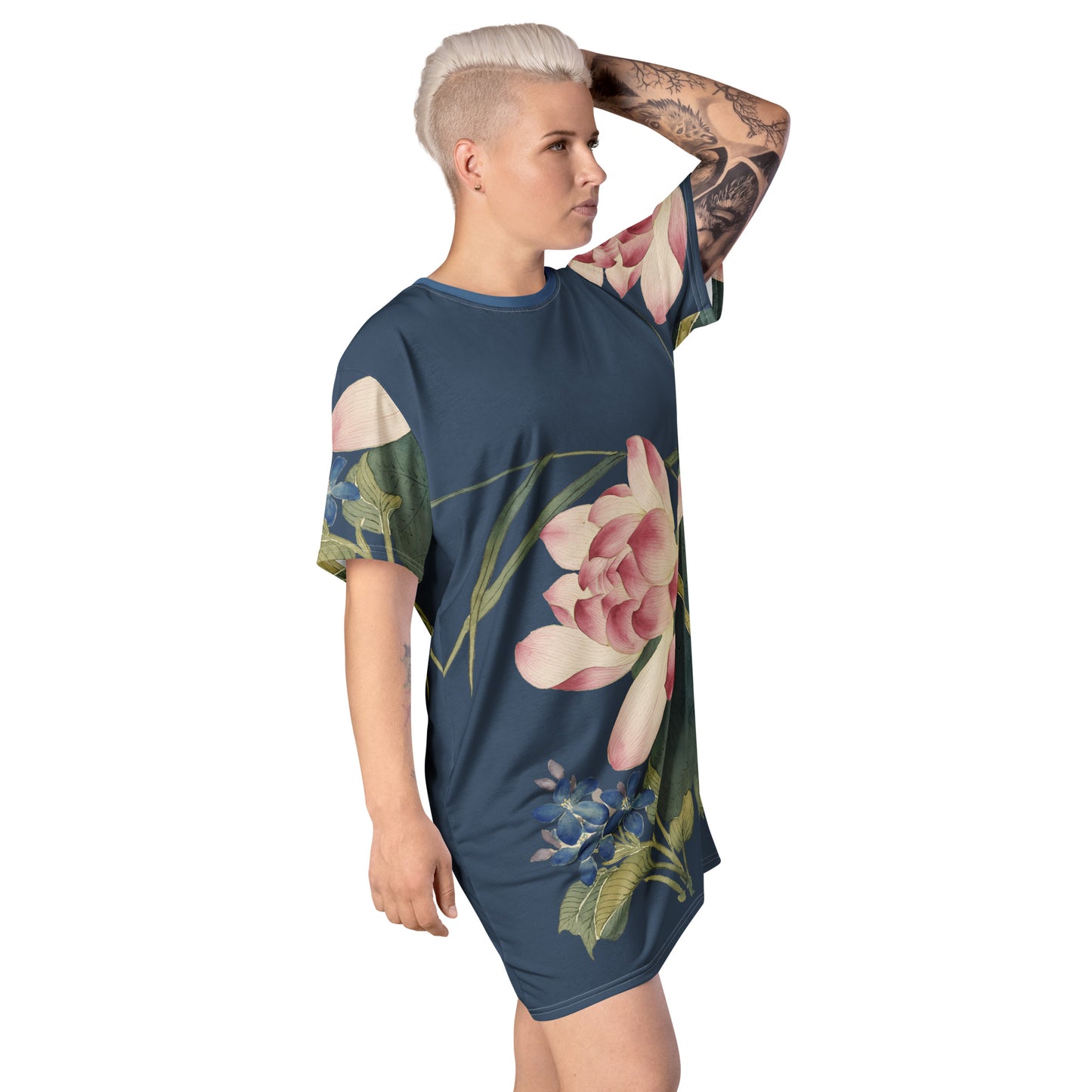 The Spirit of Flowers in Twelve Months|Lotus in Bloom|T-shirt dress|Dark blue