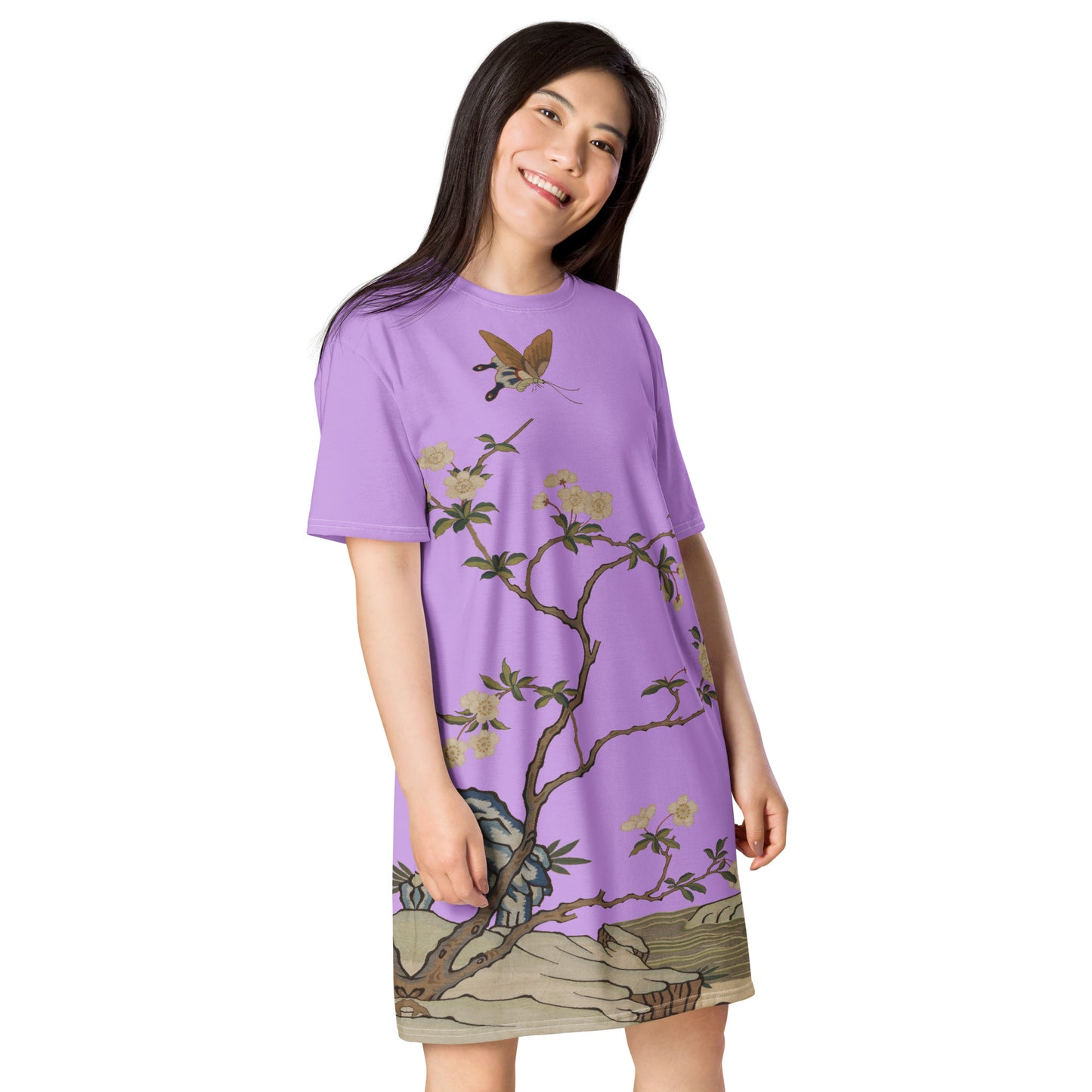 Kesi Flower Album|Plum Blossoms and Butterfly|T-shirt dress|Lilac