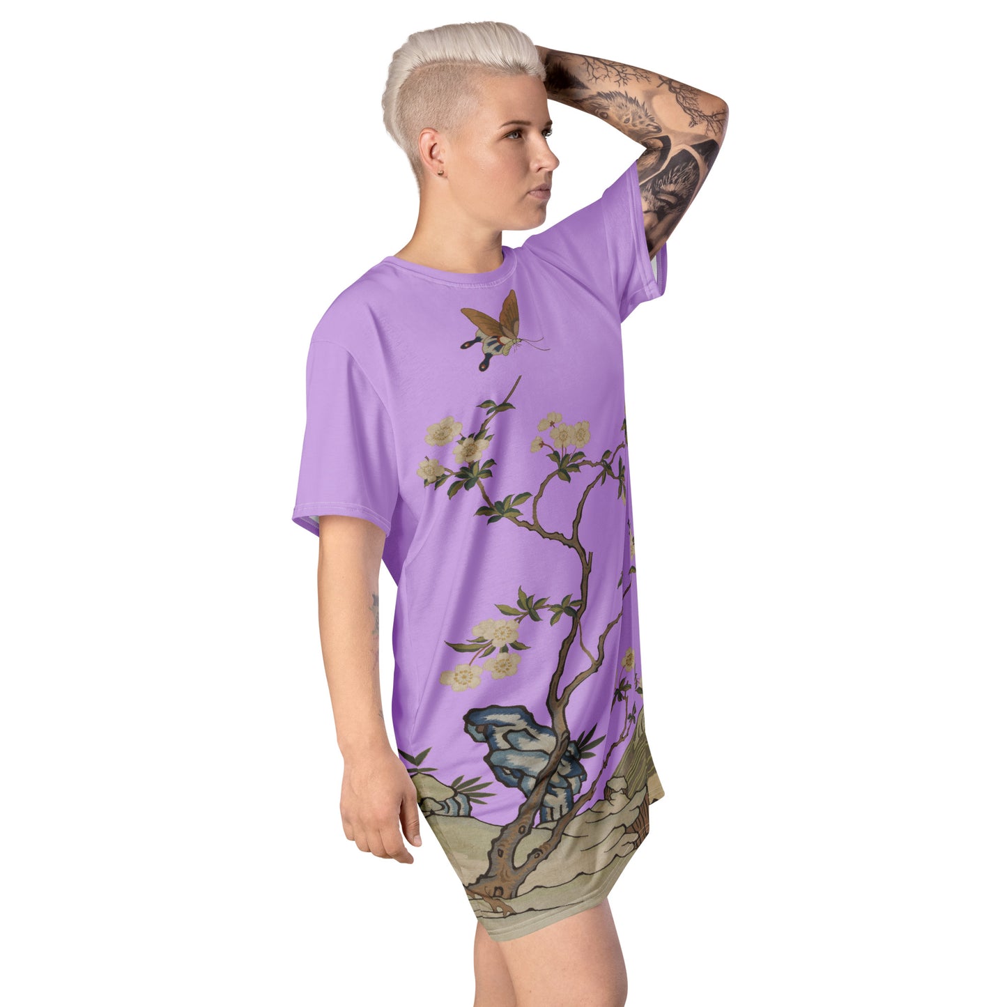 Kesi Flower Album|Plum Blossoms and Butterfly|T-shirt dress|Lilac