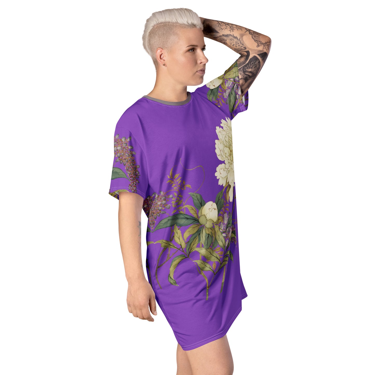 The Spirit of Flowers in Twelve Months|Chinese Peony and Wisteria in Bloom|T-shirt dress|Purple