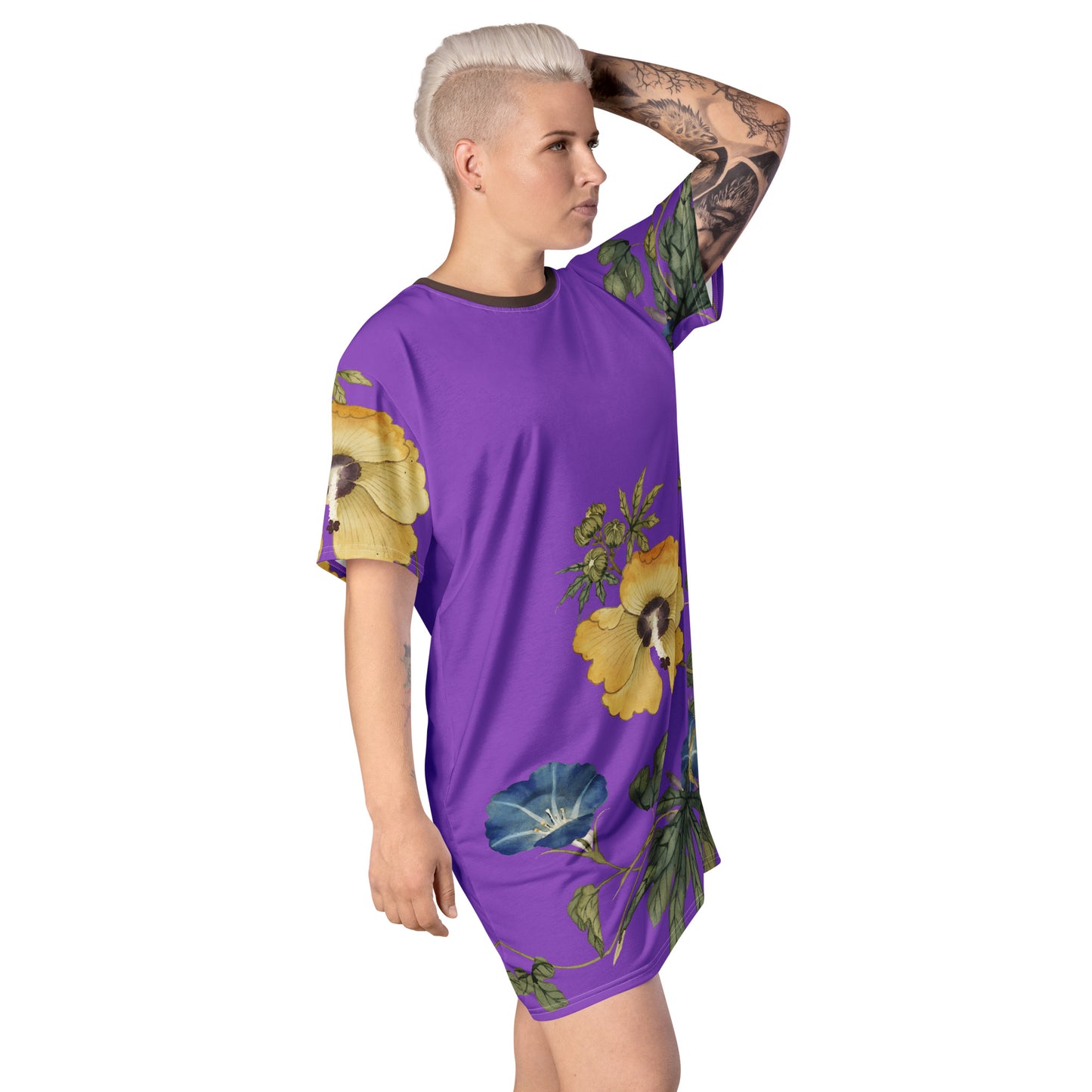The Spirit of Flowers in Twelve Months|Okra and White-edged Morning Glory in Bloom|T-shirt dress|Purple