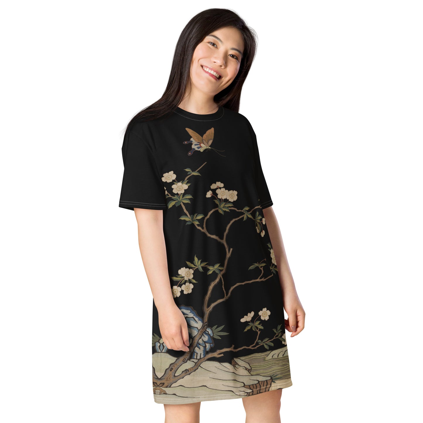 Kesi Flower Album|Plum Blossoms and Butterfly|T-shirt dress|Black