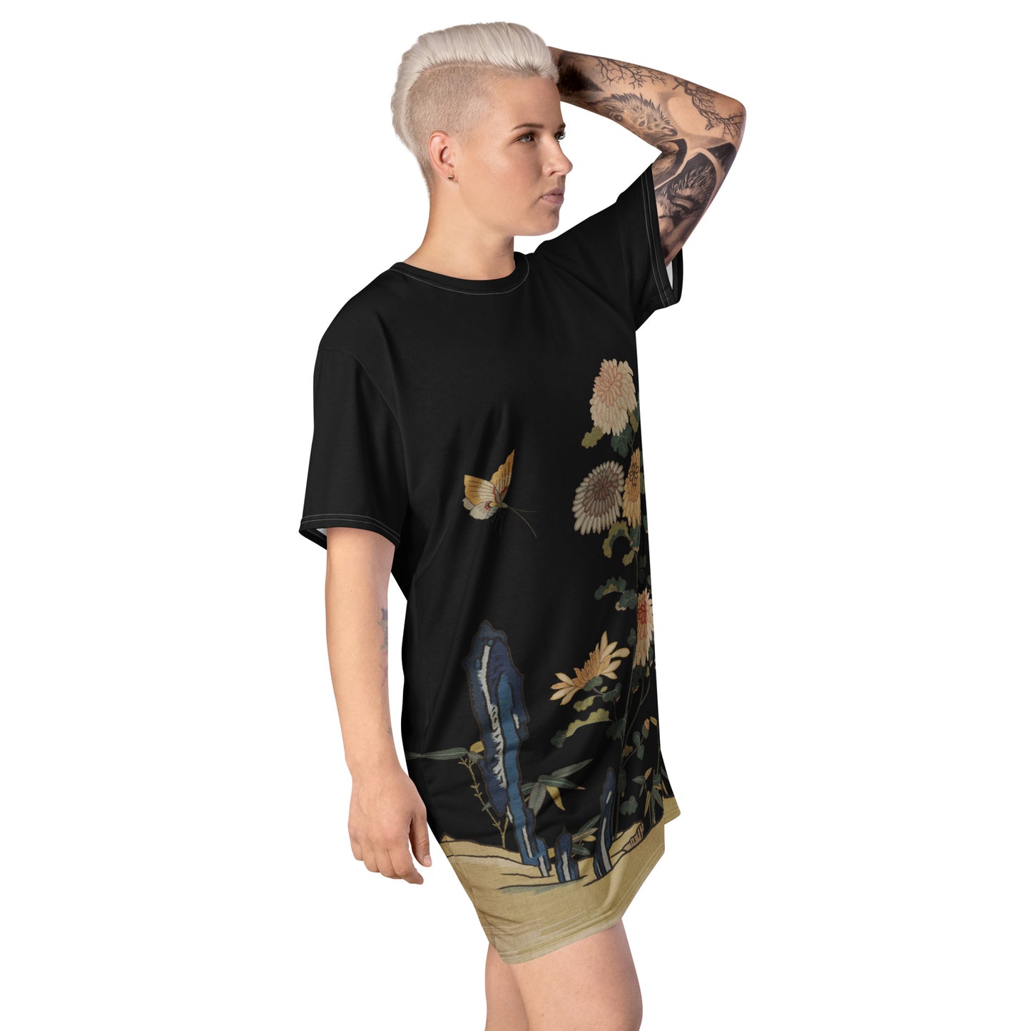 Kesi Flower Album|Chrysanthemums and Butterflies|T-shirt dress|Black