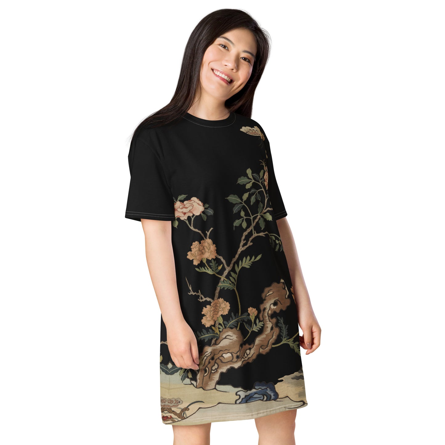 Kesi Flower Album|Camellia and Butterfly|T-shirt dress|Black